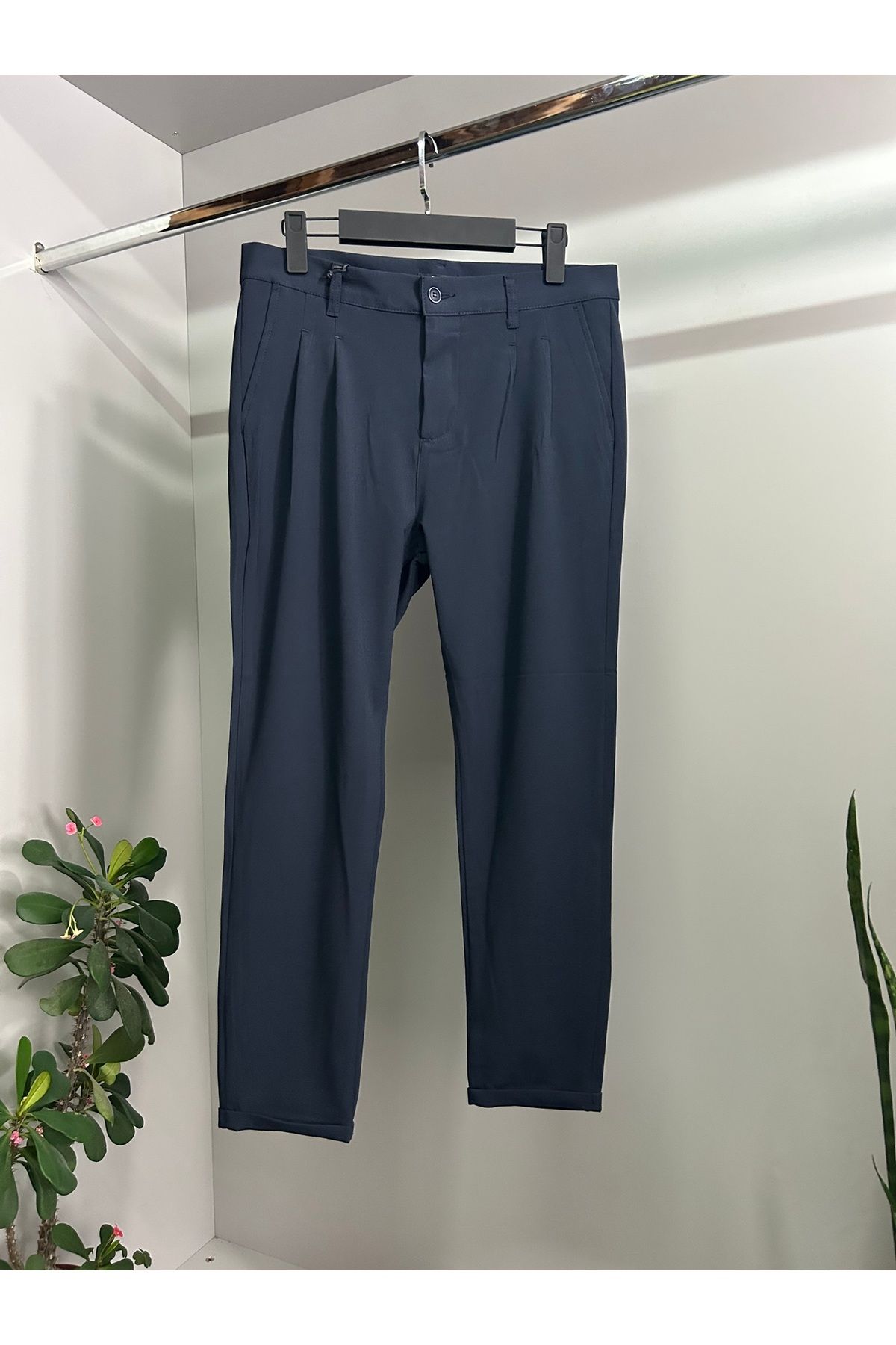 viotale Pileli Model Lacivert Renk Duble Paça Kumaş Pantolon
