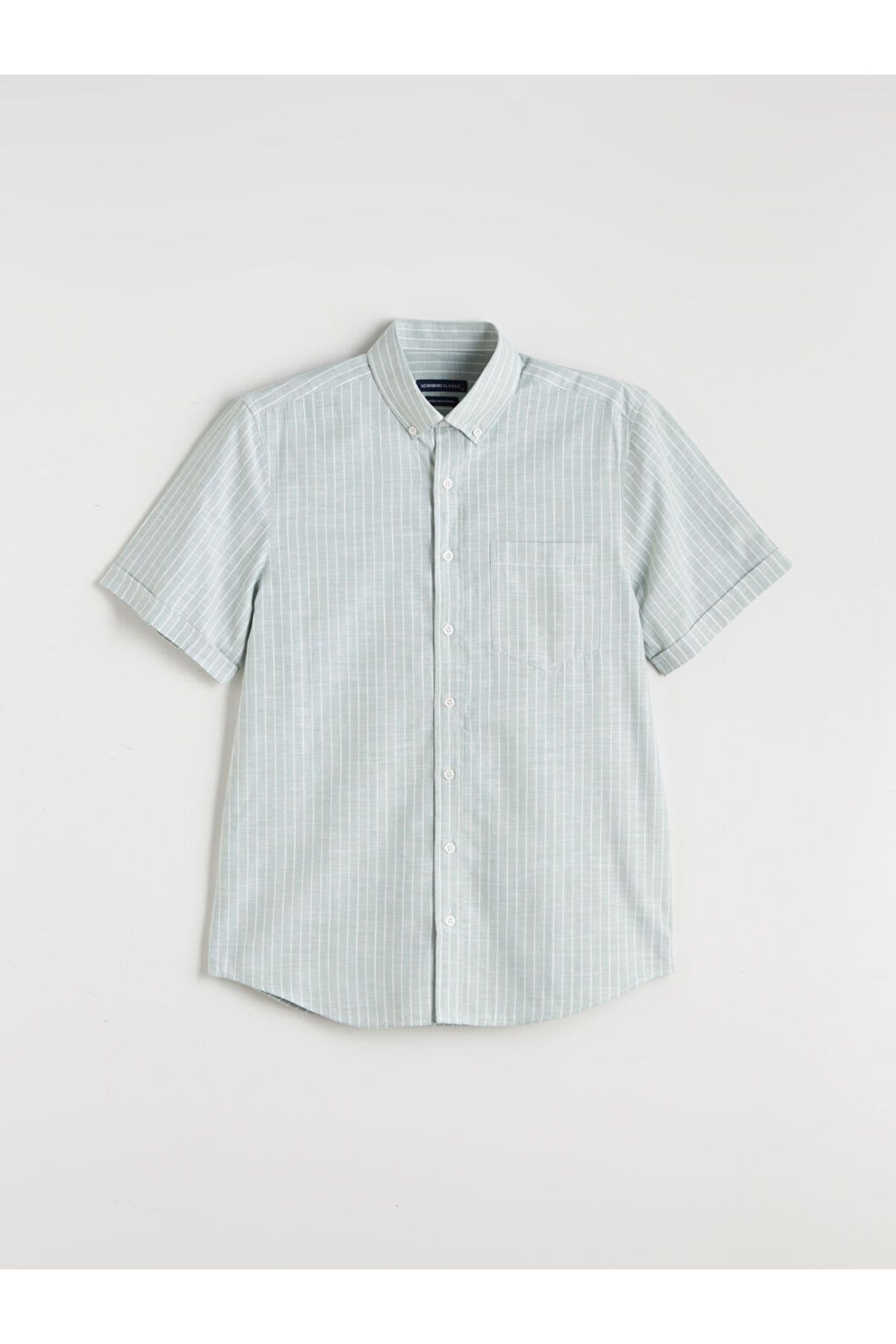 LC Waikiki LCWAIKIKI Classic Yeşil Regular Fit Kısa Kollu Çizgili Keten Karışımlı Erkek Gömlek S5QK80Z8NVY25