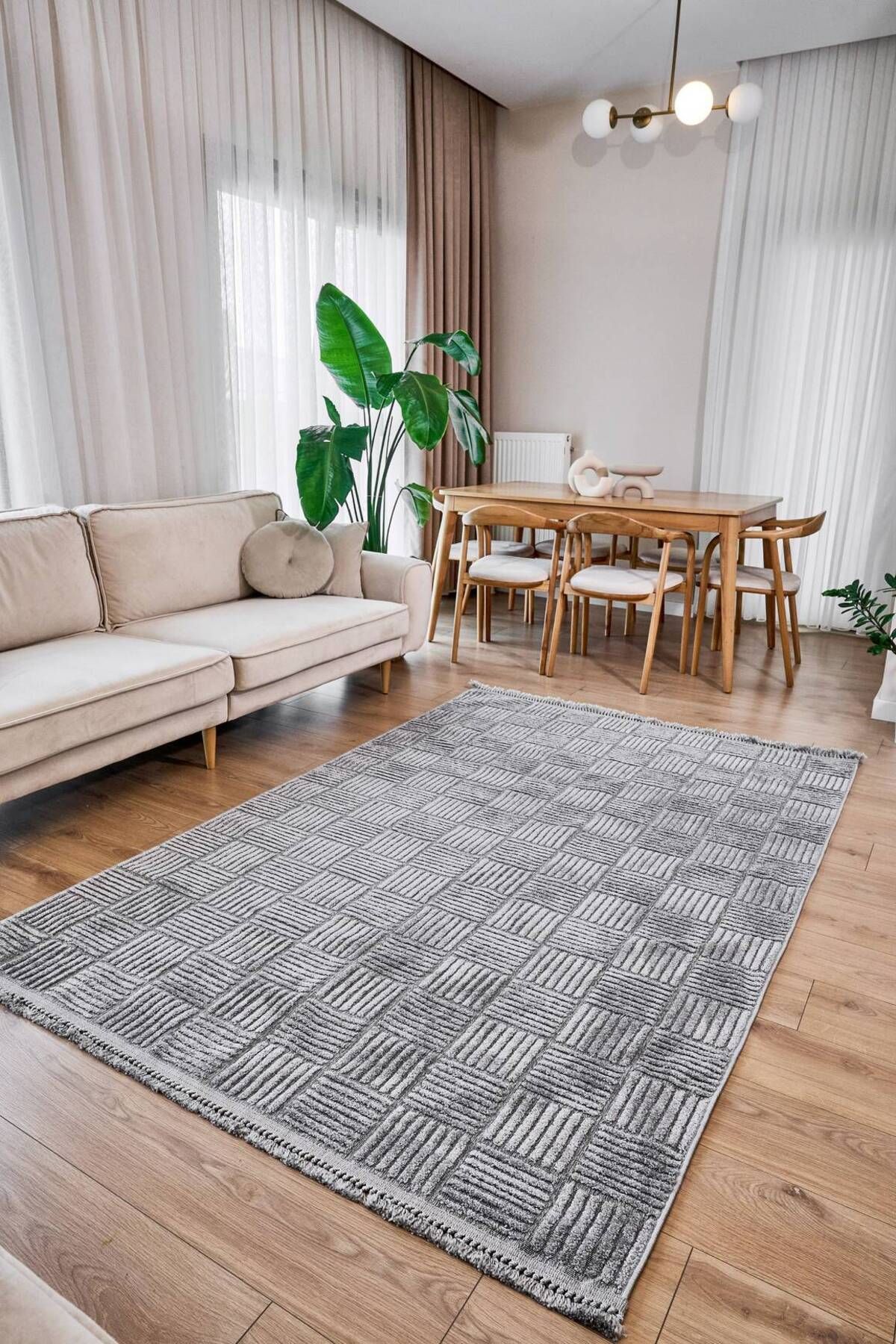 akbel halı & yatak exclusive home design Anemon 6824 Gri - Polyester Dokuma Halı | İskandinav Salon Halısı