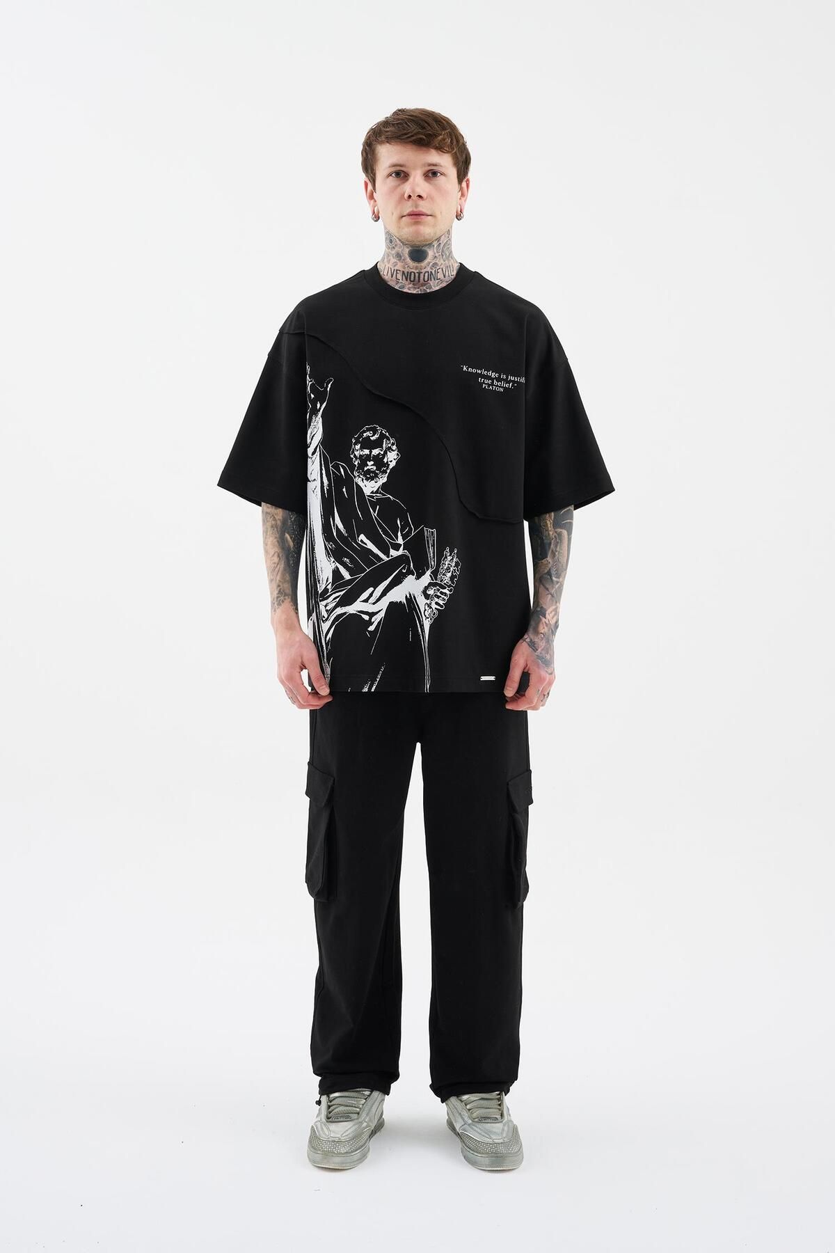 Machinist-Men's Lock and Key Oversize Black T-Shirt 8