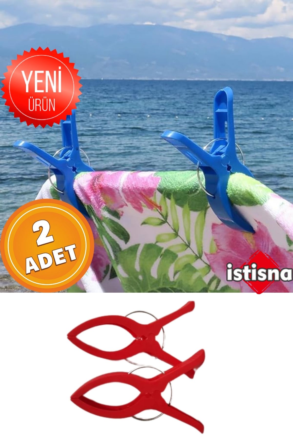 İstisna 2 Adet XXL Büyük Boy Şezlong Plaj Havlusu Mandalı Halı Asma Battaniye ve Havlu Tutucu Mandal