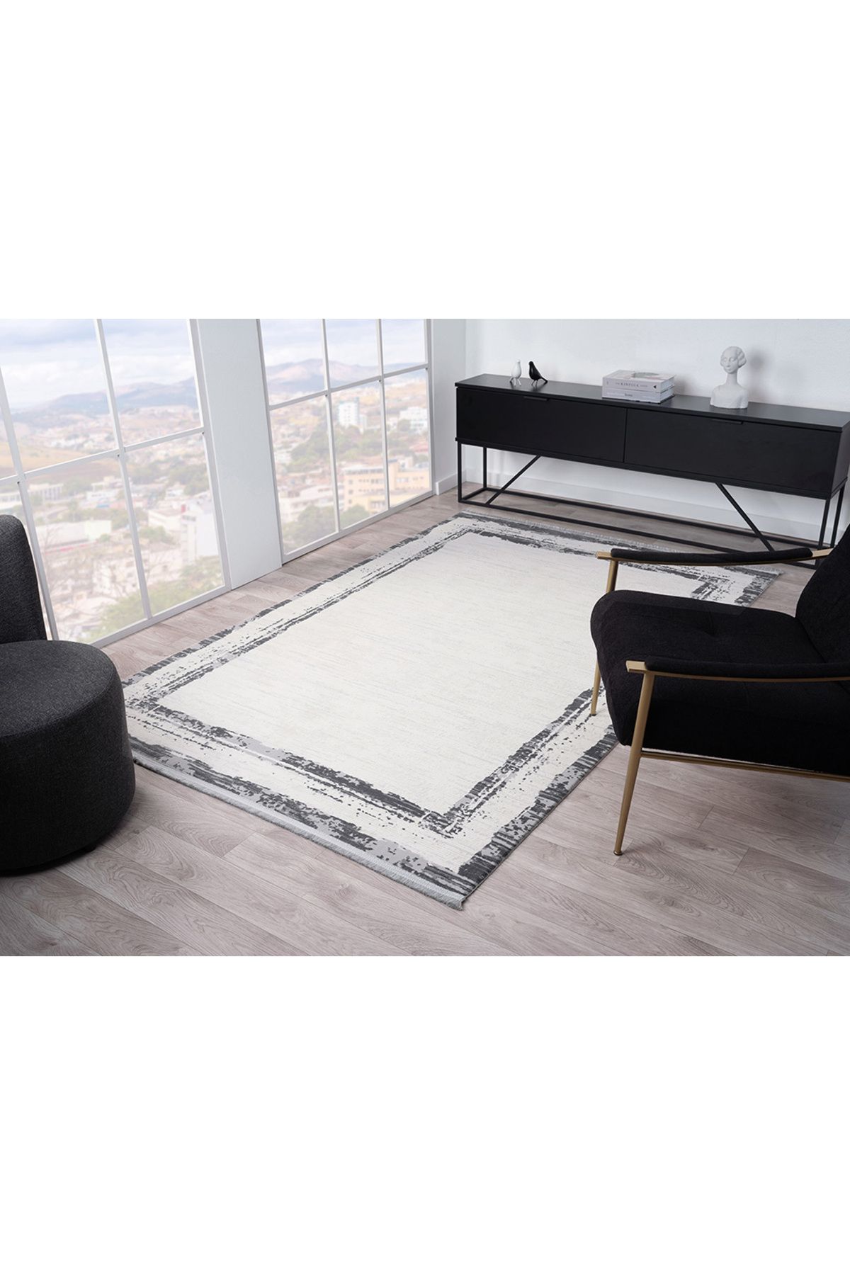 Aslan Home Modern Gri Desenli Yolluk –Pamuk, Leke Tutmaz, Silinebilir, Kolay Temizlenir Halı