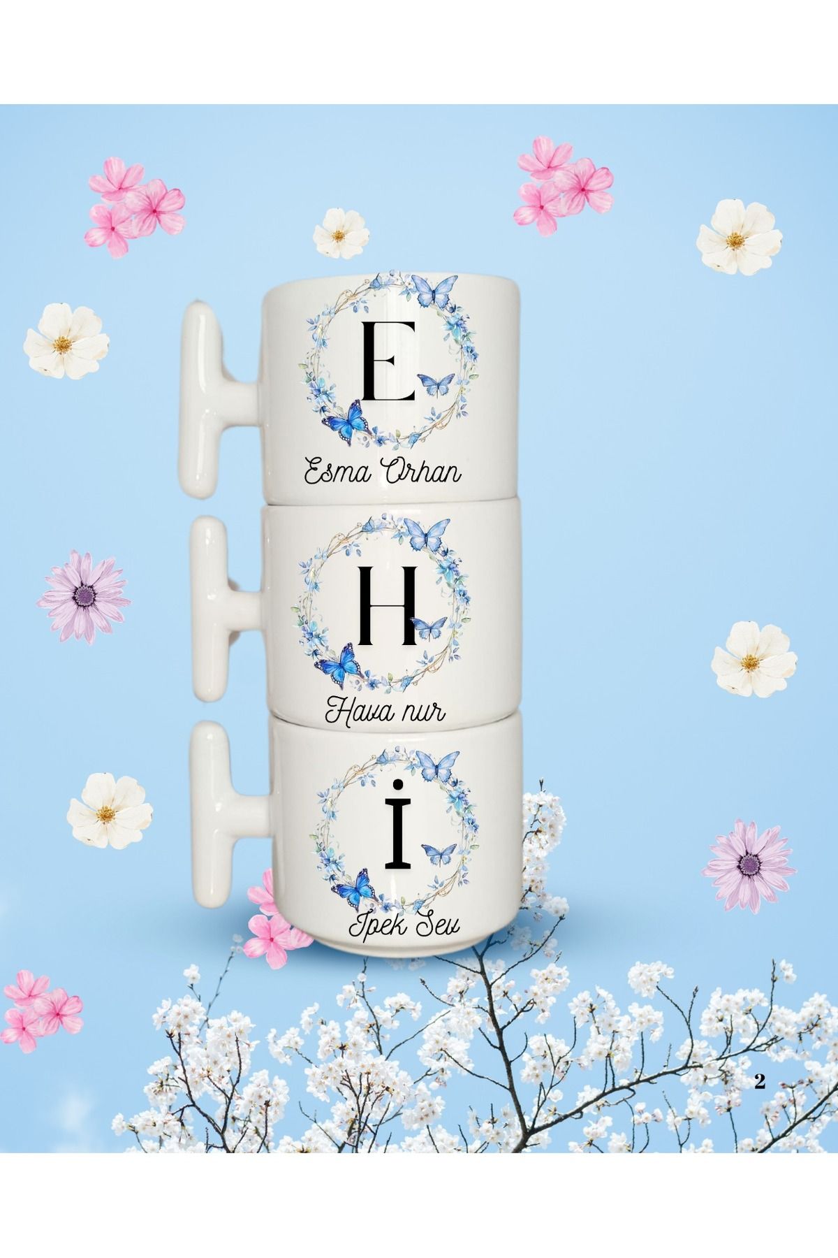blue lavender Kişiye Özel İsim Baskılı T kupalar