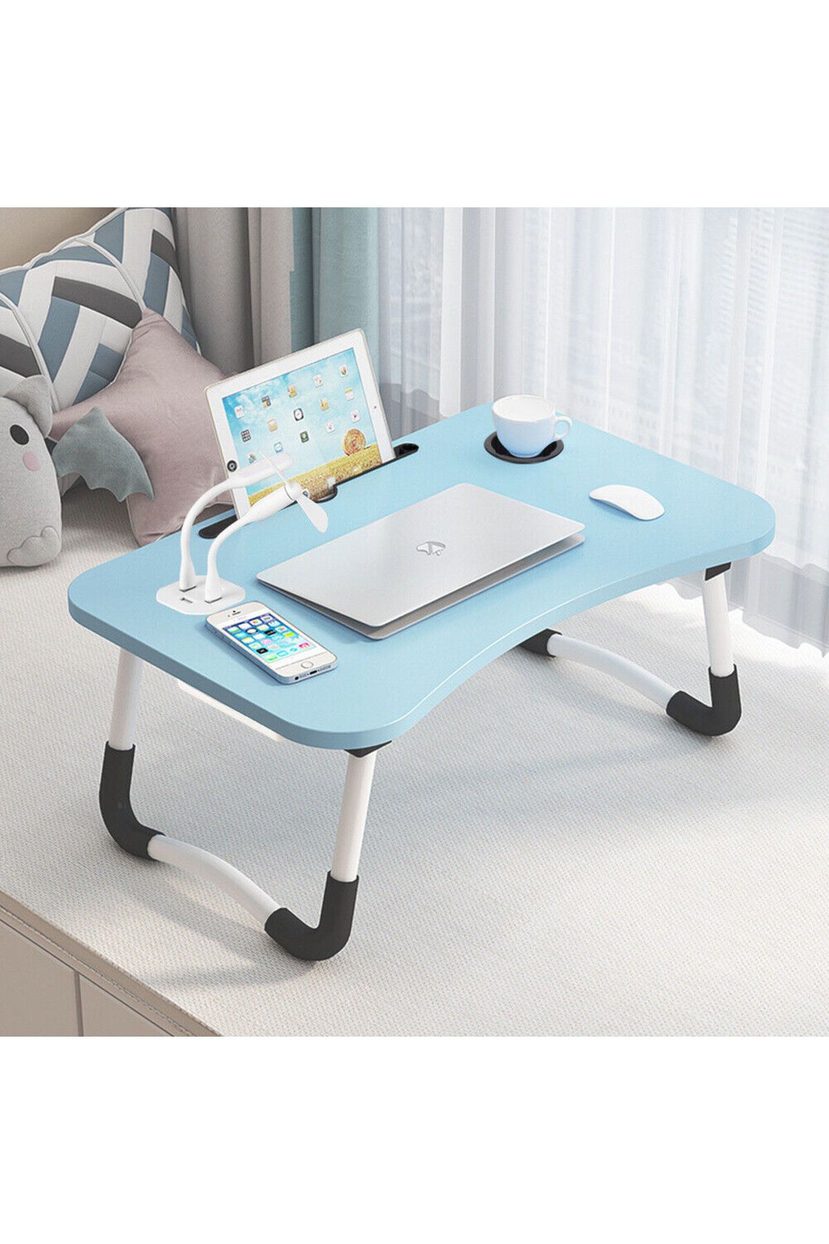 Generic-Folding Bed Tray Table Overbed Lap Desk Computer Desk Dining Tray USB Fan Light 2