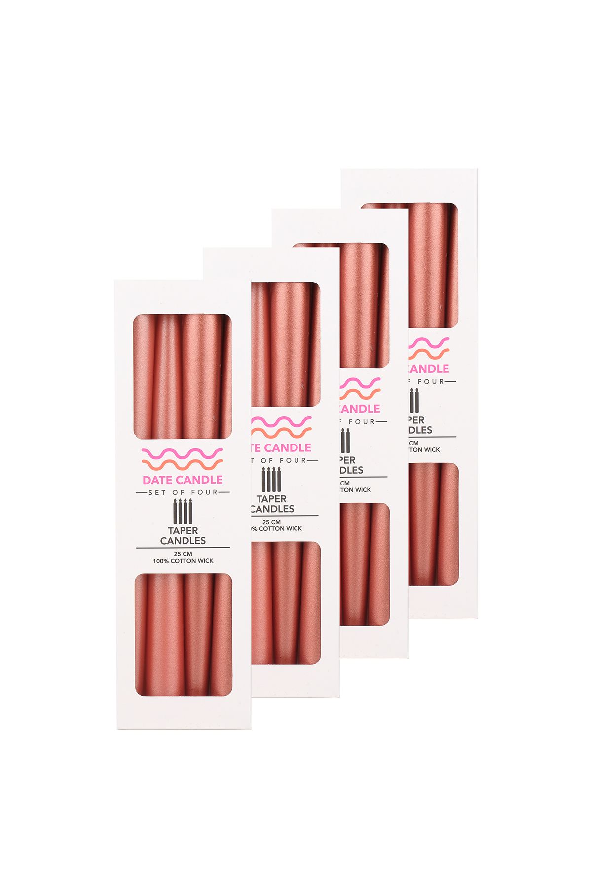 Date Candle Bakır Sedefli Metalik Renk 4lü Konik Dekoratif Şamdan Mum (1Paket 4adet)