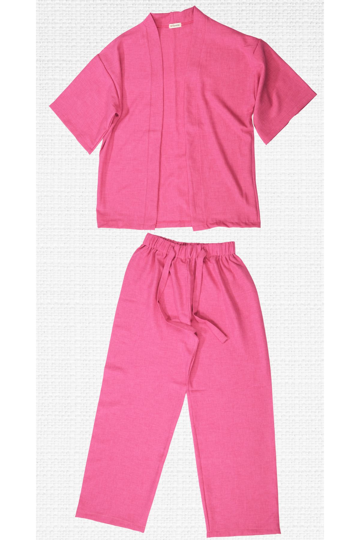 Tahta Tekstil Sofya Keten Relax Fit 2'li Takım Uzun Kollu Kimono Pantolon Takım