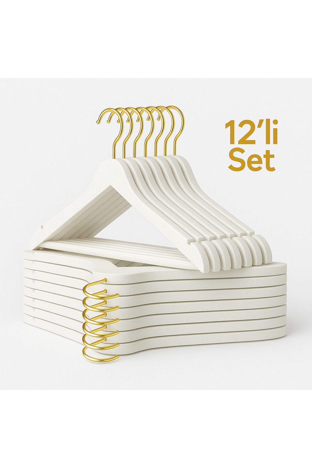 shop 12’li Ahşap görünümlü beyaz plastik askı