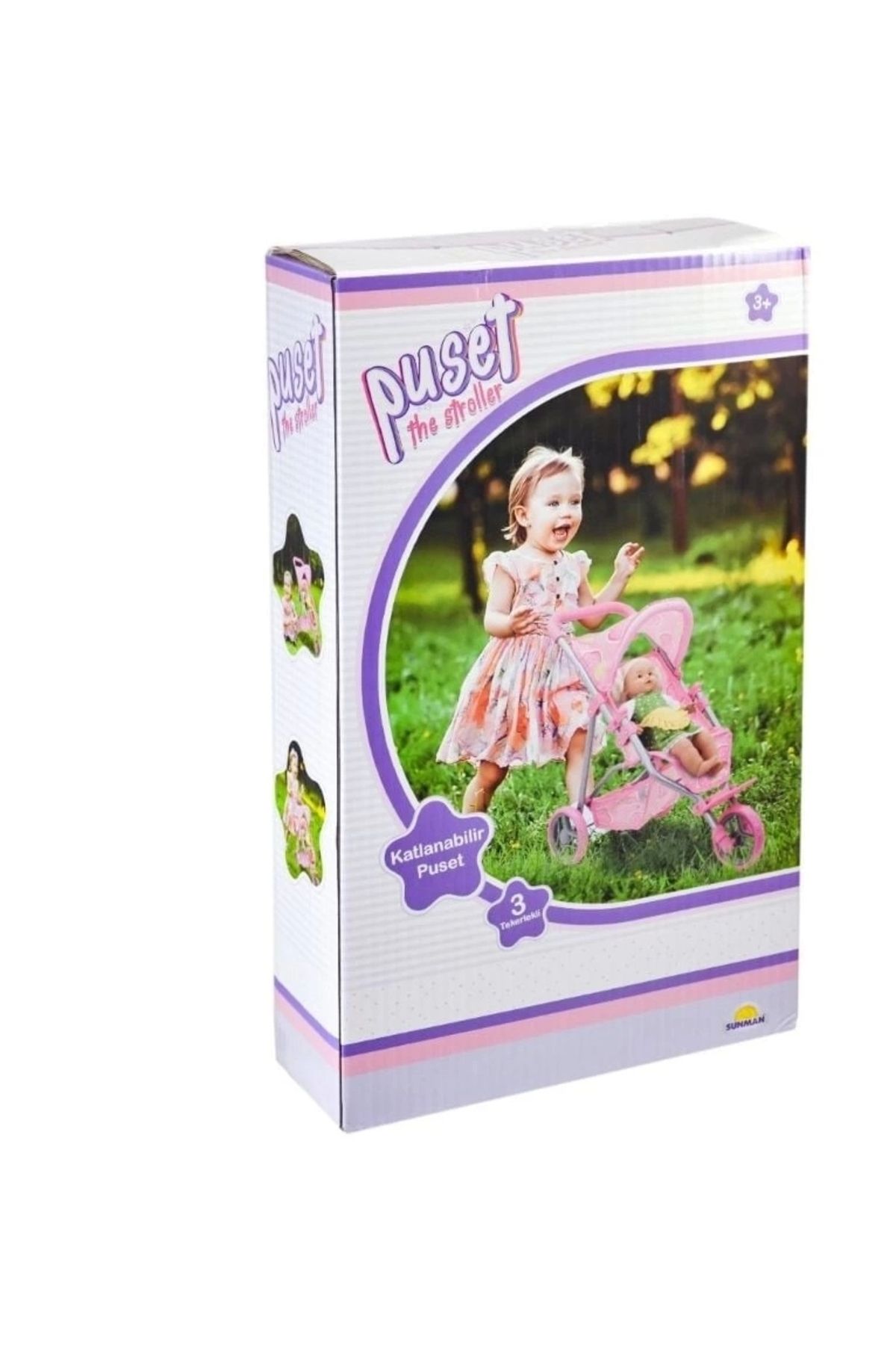 shop 9326C Çilek Desenli, 3 Tekerlekli ve Tenteli Oyuncak Puset -Sunman