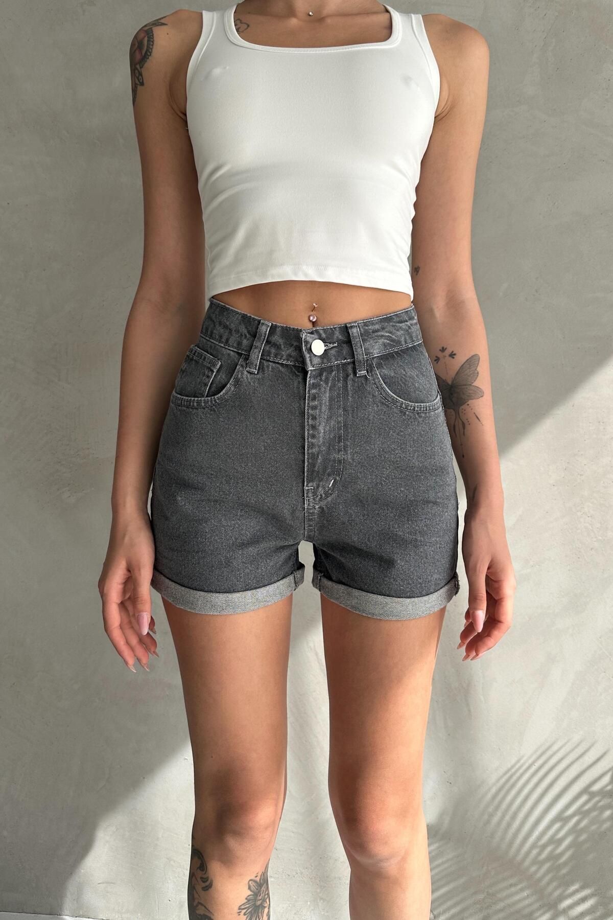 ZAROLİ Duble Paça Kısa Düz Denim Şort