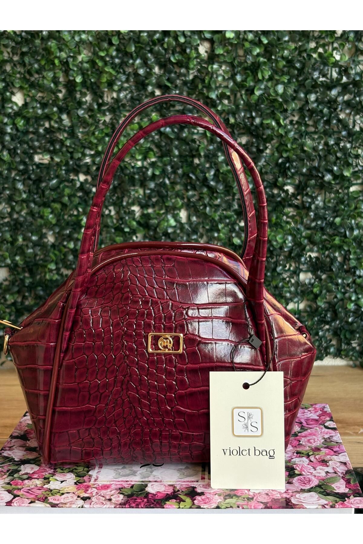 Moda Lime Kadın Özel Tasarım Bordo Kroko Desenli El ve Omuz Çantası