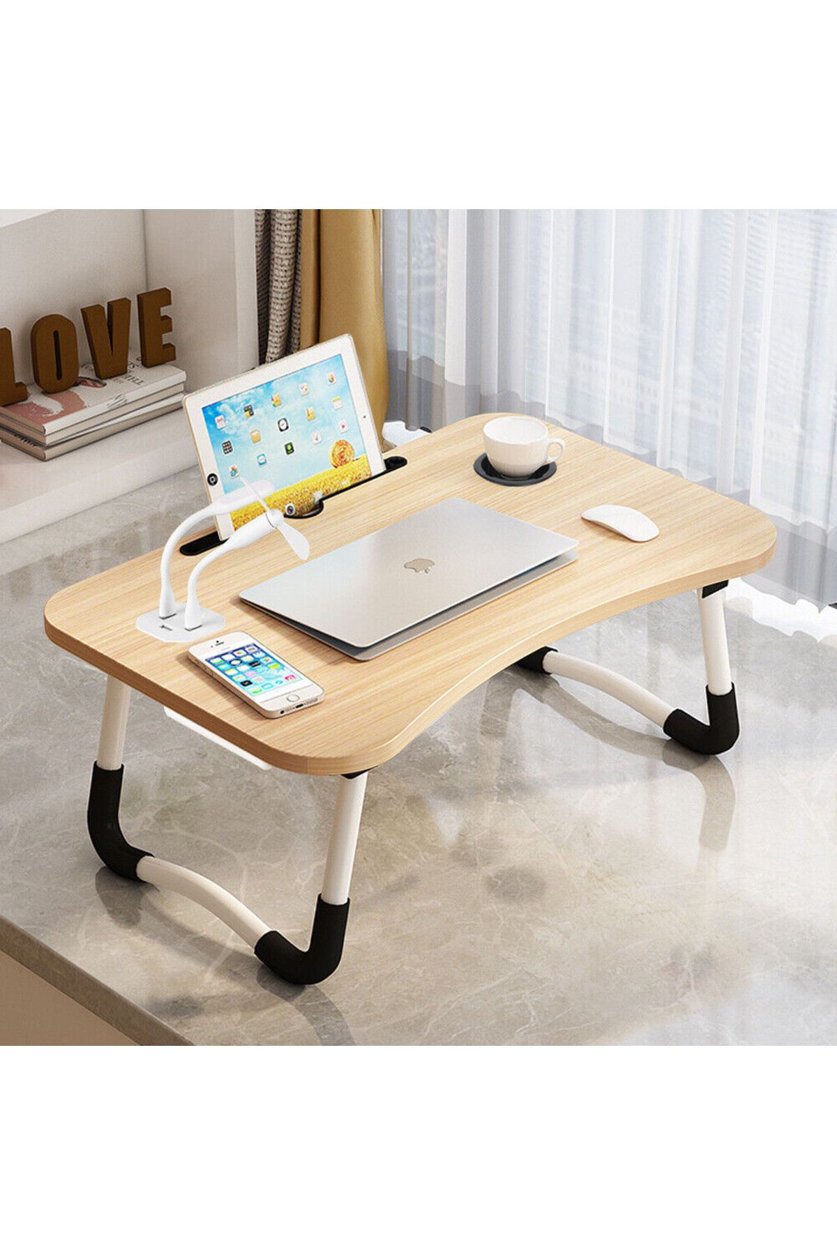 Generic-Folding Bed Tray Table Overbed Lap Desk Computer Desk Dining Tray USB Fan Light 4