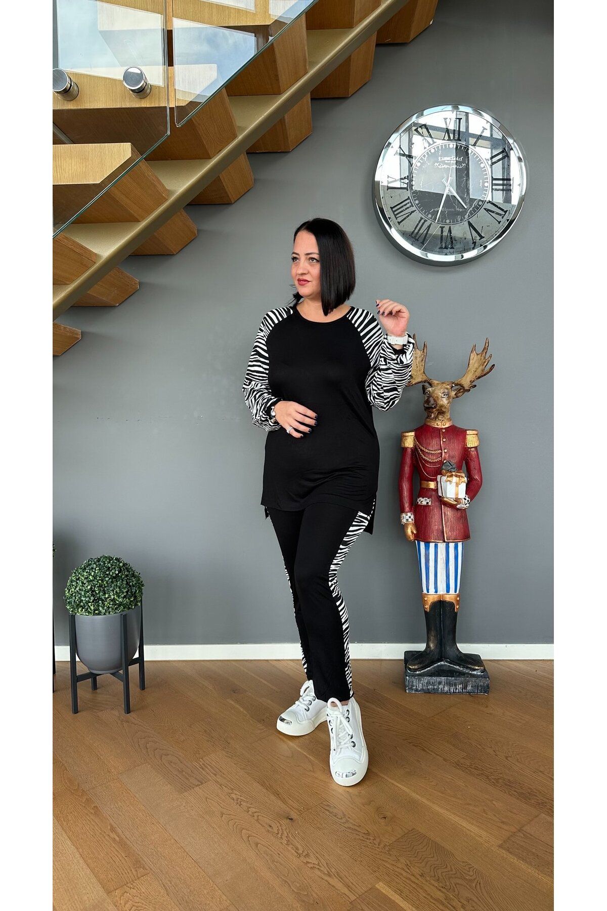 Vio Moda Büyük Beden Viskon Zebra Takım