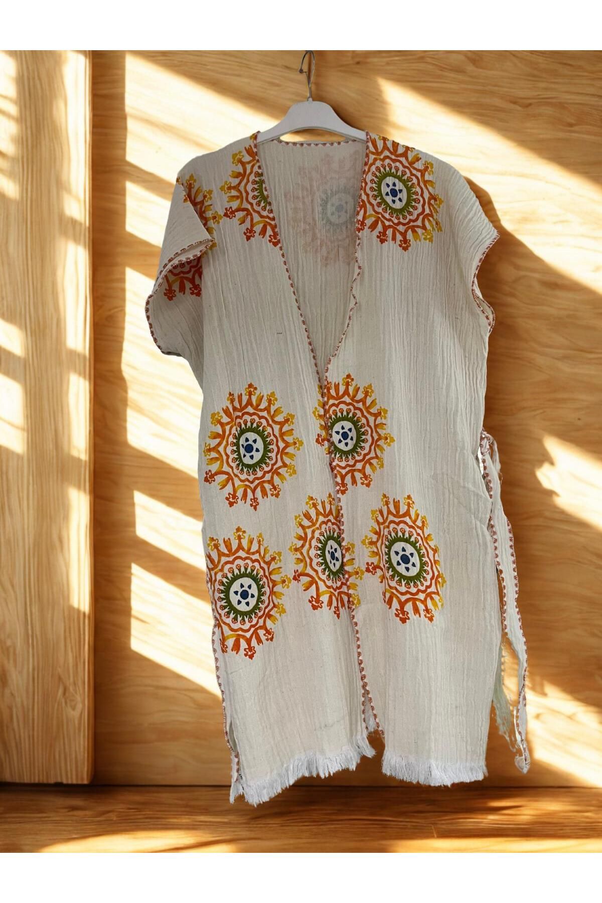 TekStilize Deniz Grubu Güneş Desenli Kimono (%100 PAMUKLU)