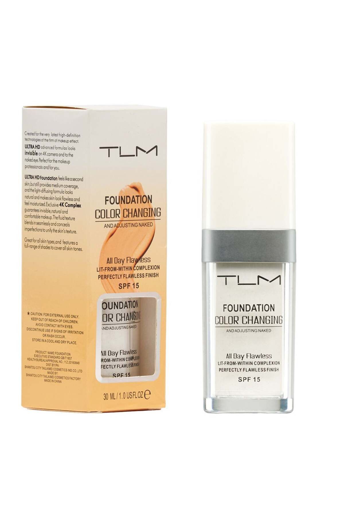 TLM Fond de Ten Color Changing, Adaptabil culorii Tenului, Rezistent la Transfer 16H, SPF 15, 30 ml