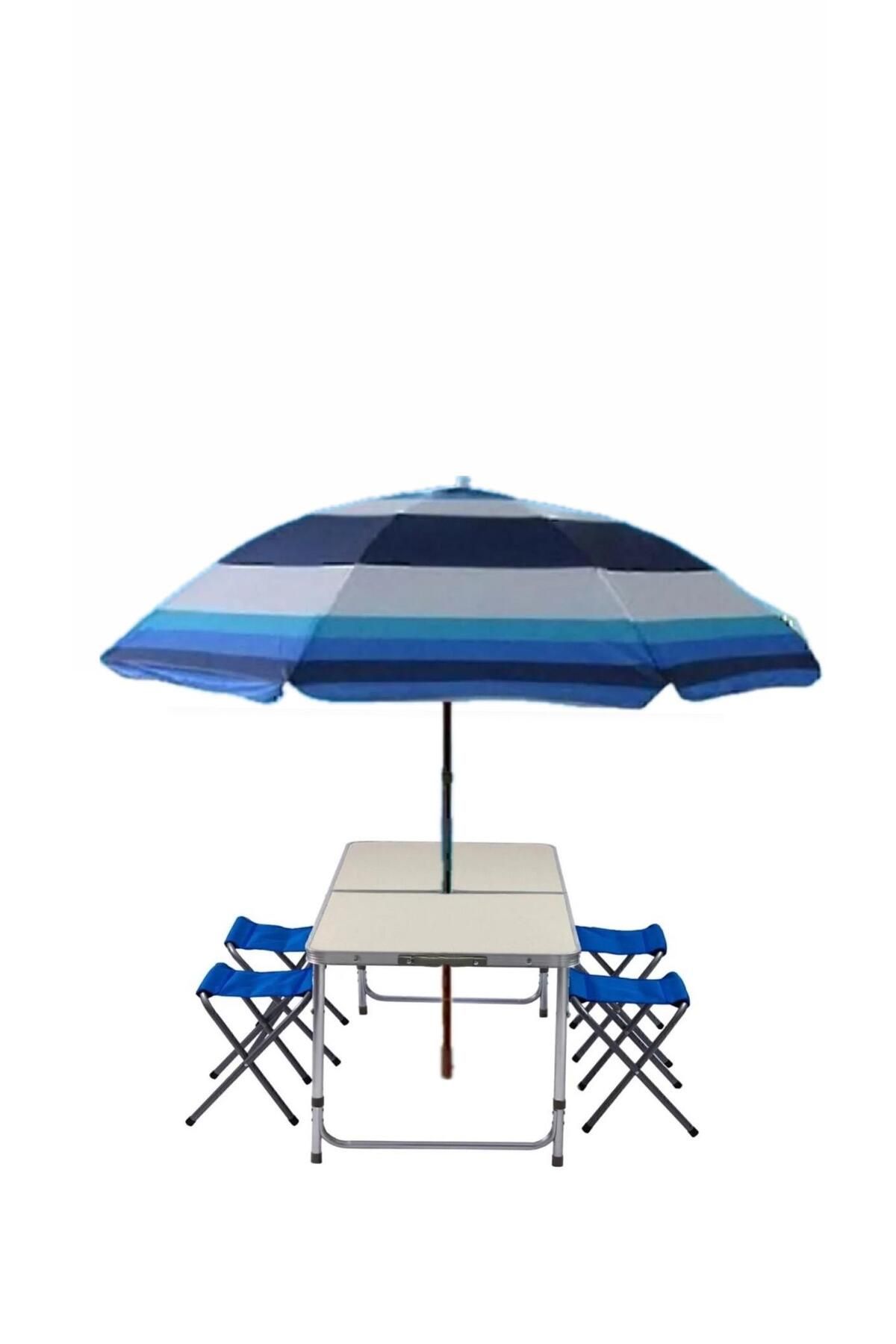 Smooth Incorporated Katlanır Piknik/Kamp Masası Seti Şemsiye Çanta Tipi Ayarlanır Hafif(4 Tabure+Masa+Şemsiye-180cm)