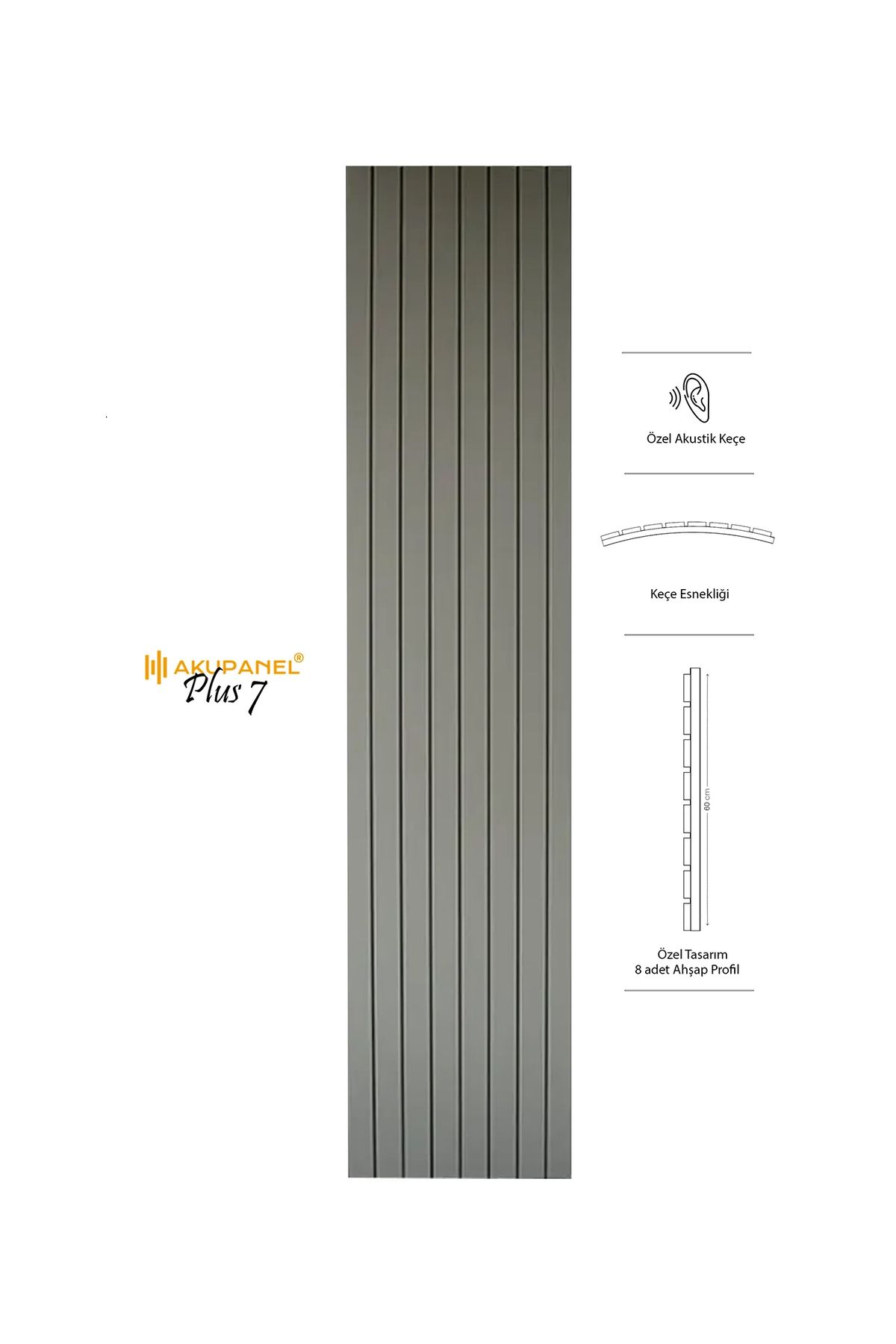 Akupanel PLUS7 60×245 cm Kum Gri Akustik Duvar Paneli