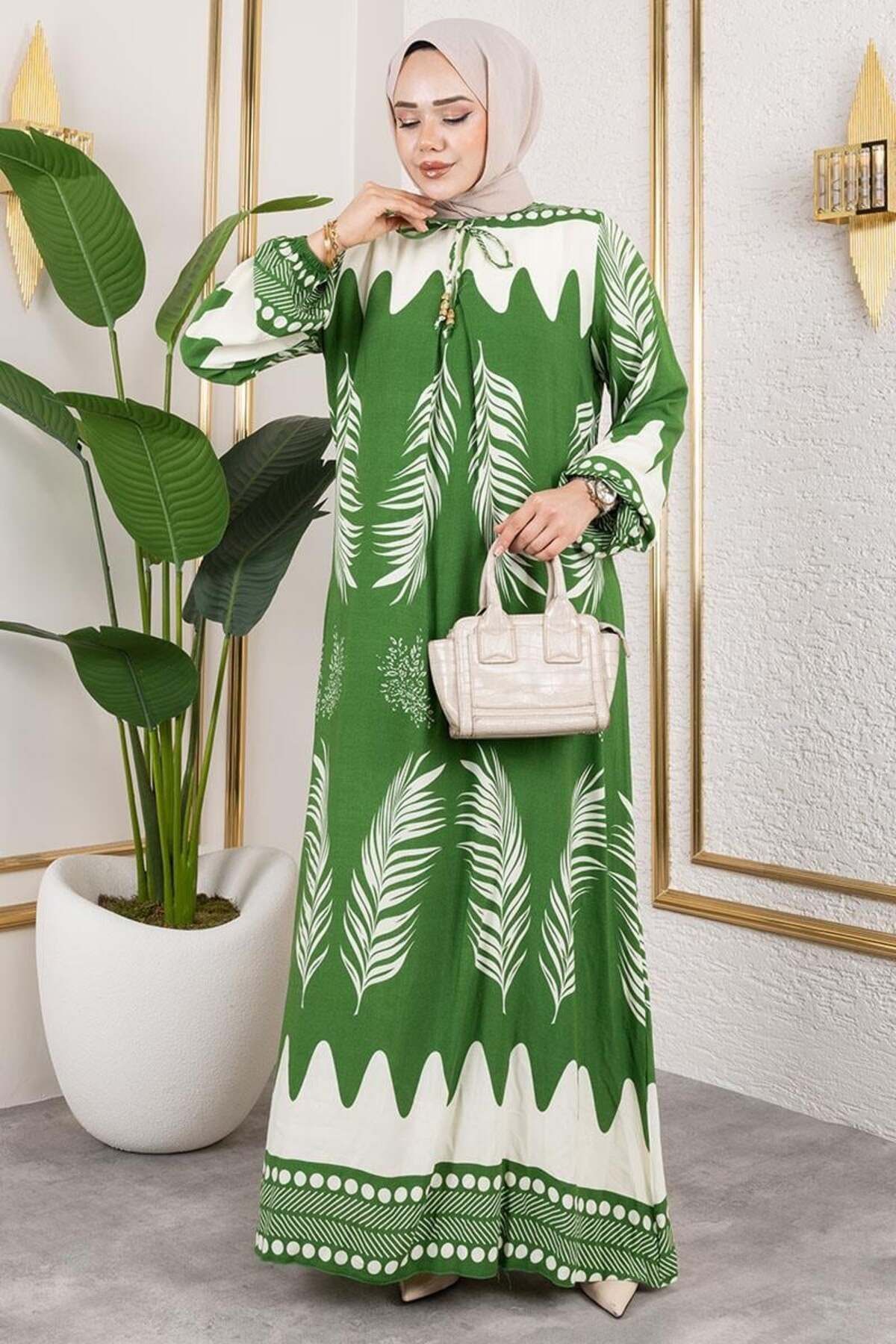 ORCHID Yakası Bağlamalı Viskon Elbise