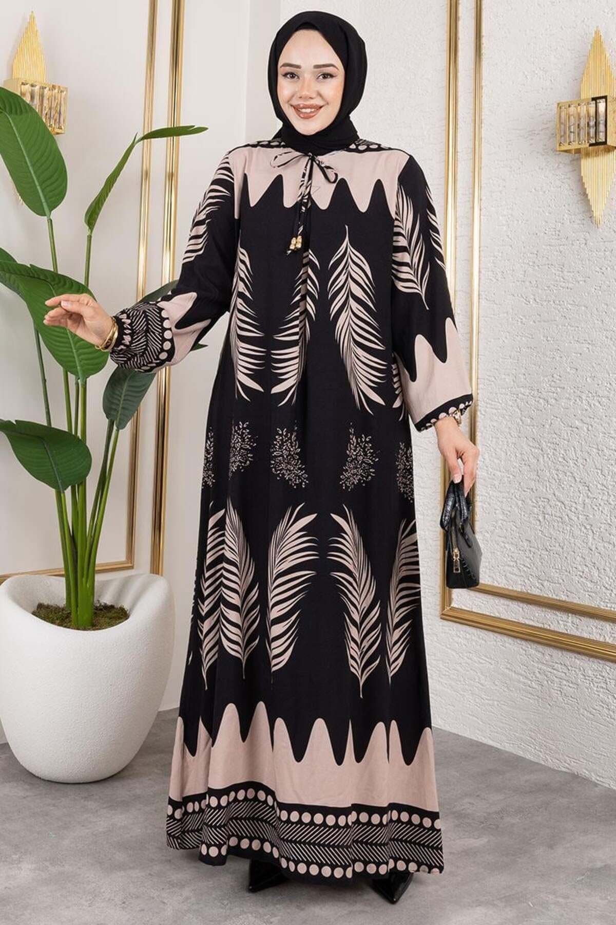 ORCHID Yakası Bağlamalı Viskon Elbise