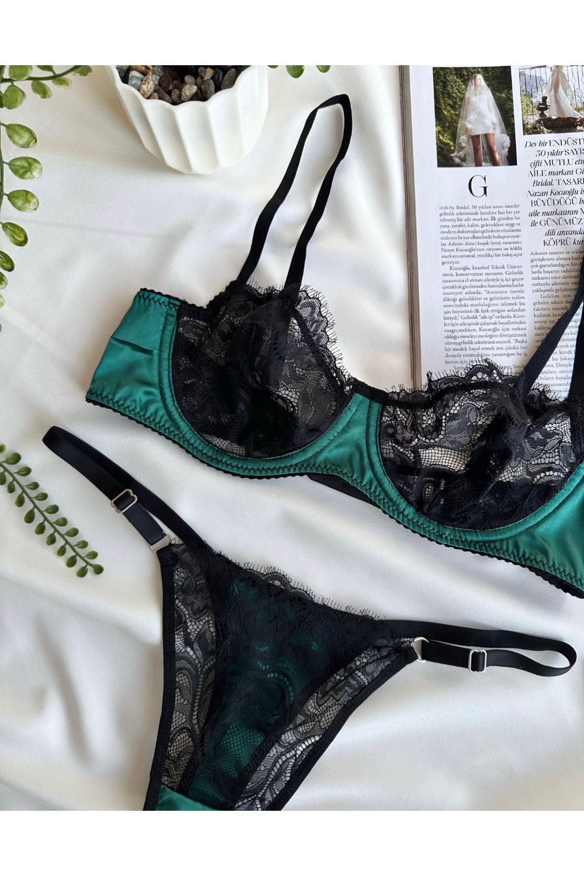 LA JOYA Dantel Saten Detay Bralet Takım