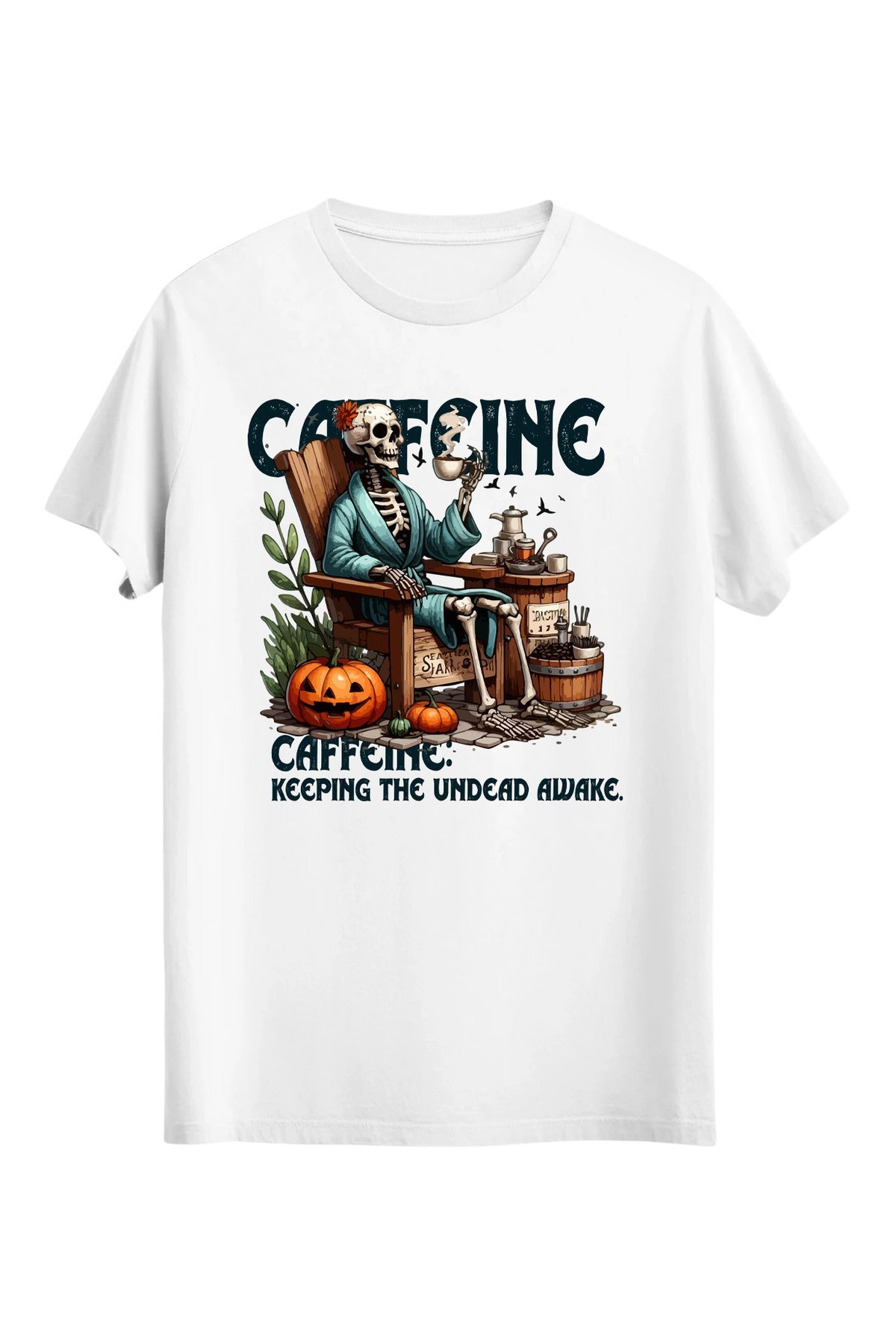 srcmarket Dark Gothic Severlere Özel, Kahveci Kurukafa Baskılı Unisex Tshirt
