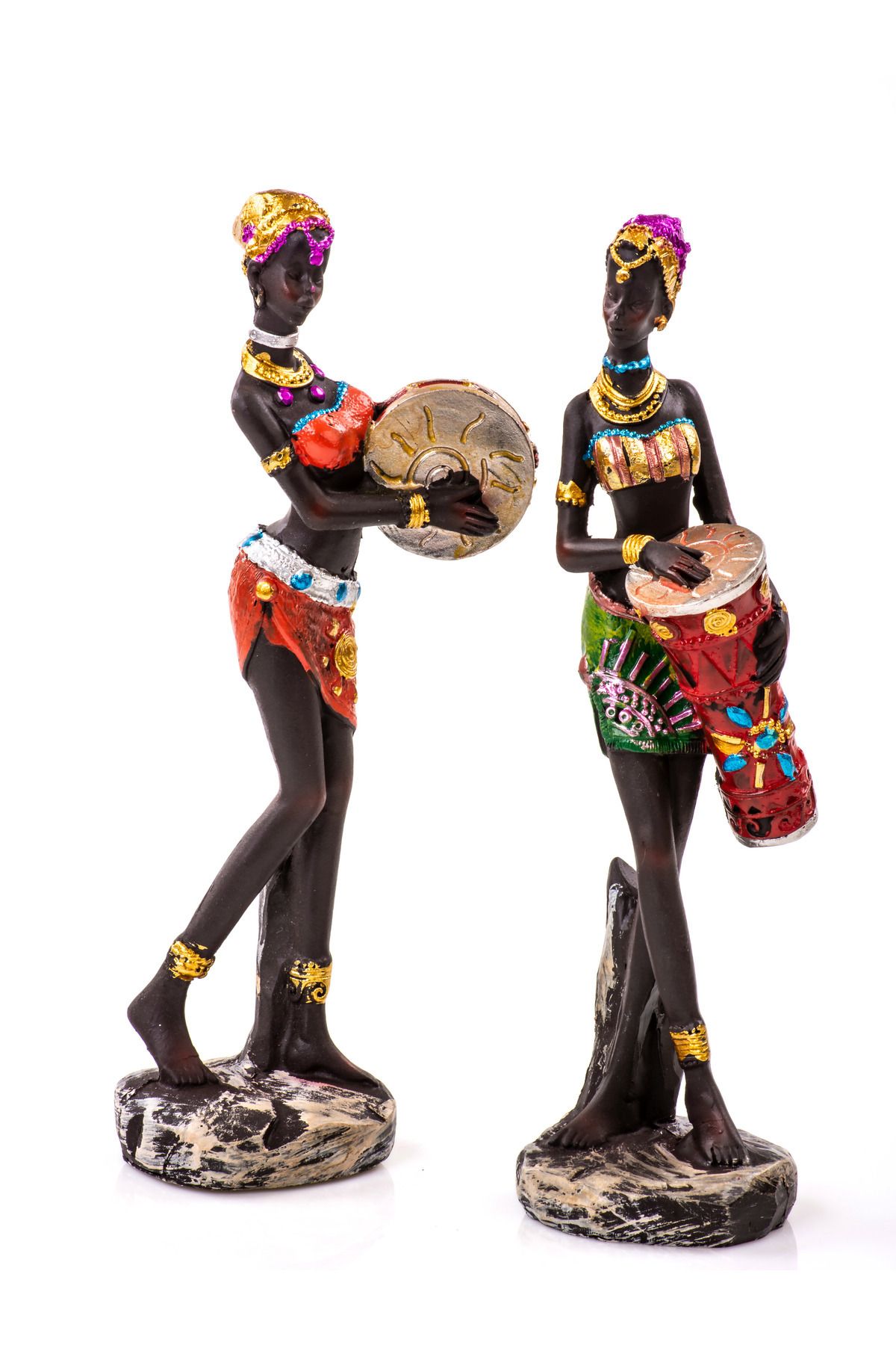 Elioure Renkli Afrikalı Kadın Figür Seti, 20x6x5 cm, Polyester Dekoratif Biblo Koleksiyonu