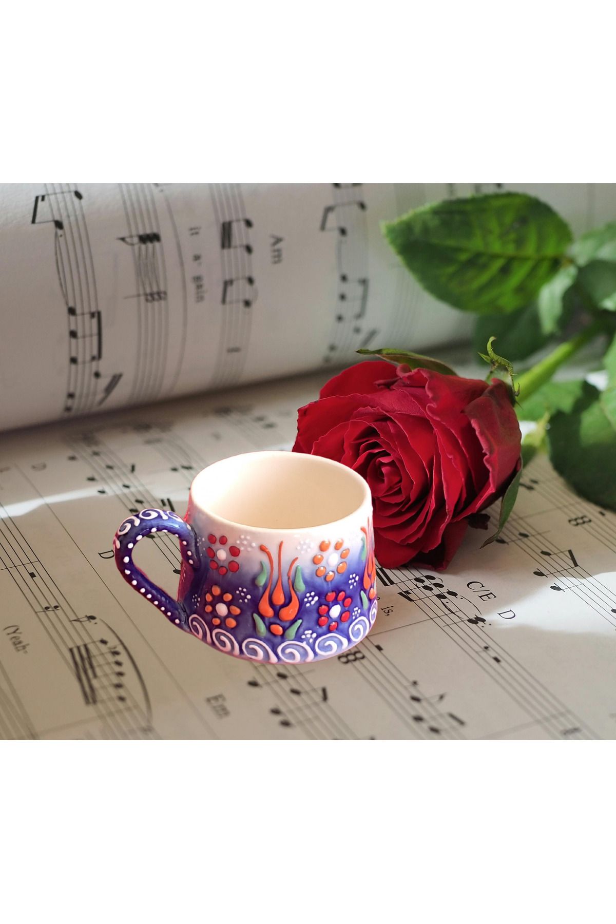 Artiser Çini kupa, Çini mug, Klasik çini desenli kupa, Dantel desenli kupa, Dekoratif kupa
