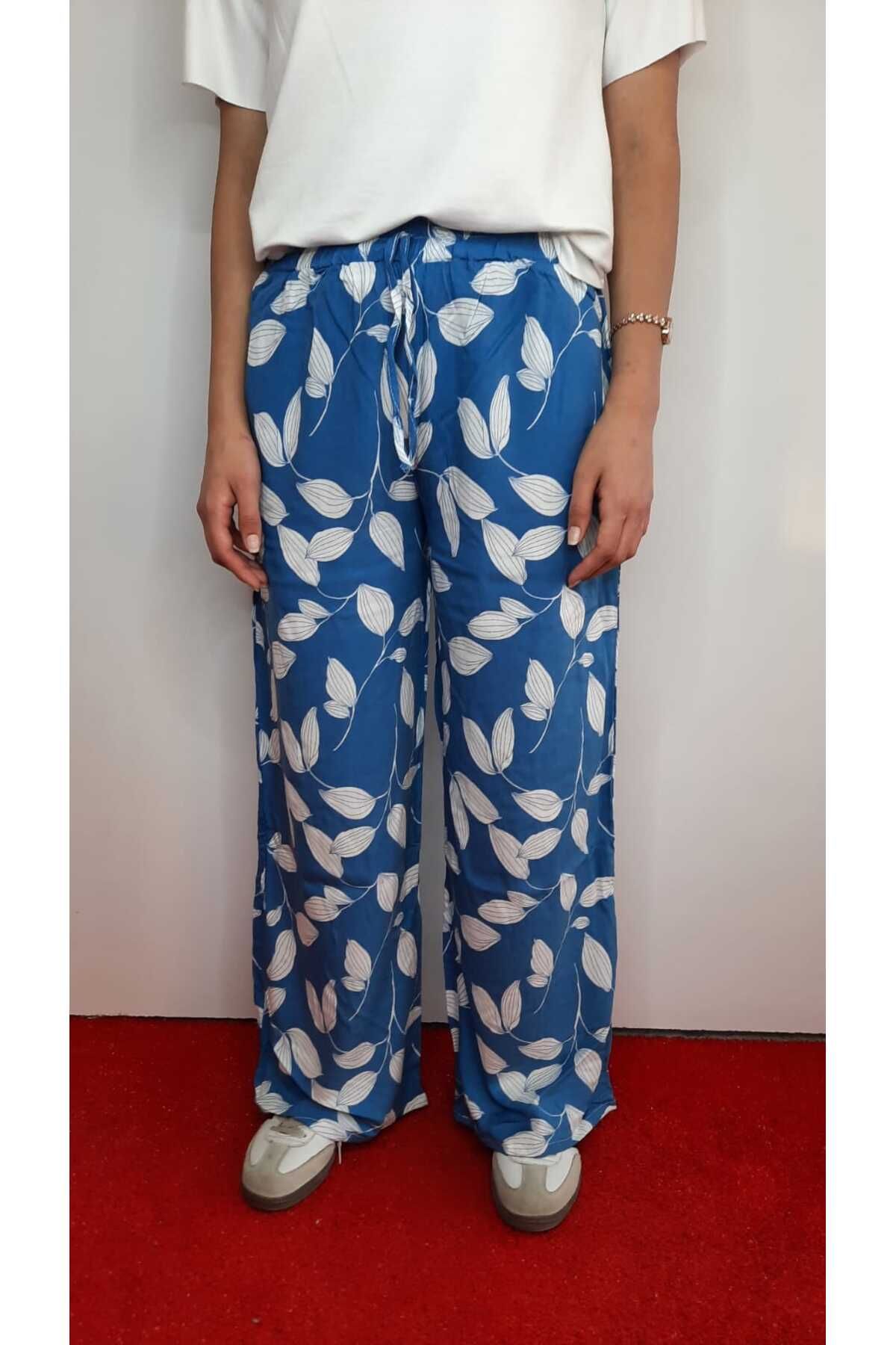 ŞIK VE MUTLU Beli Lastikli Desenli Kadın Pantalon
