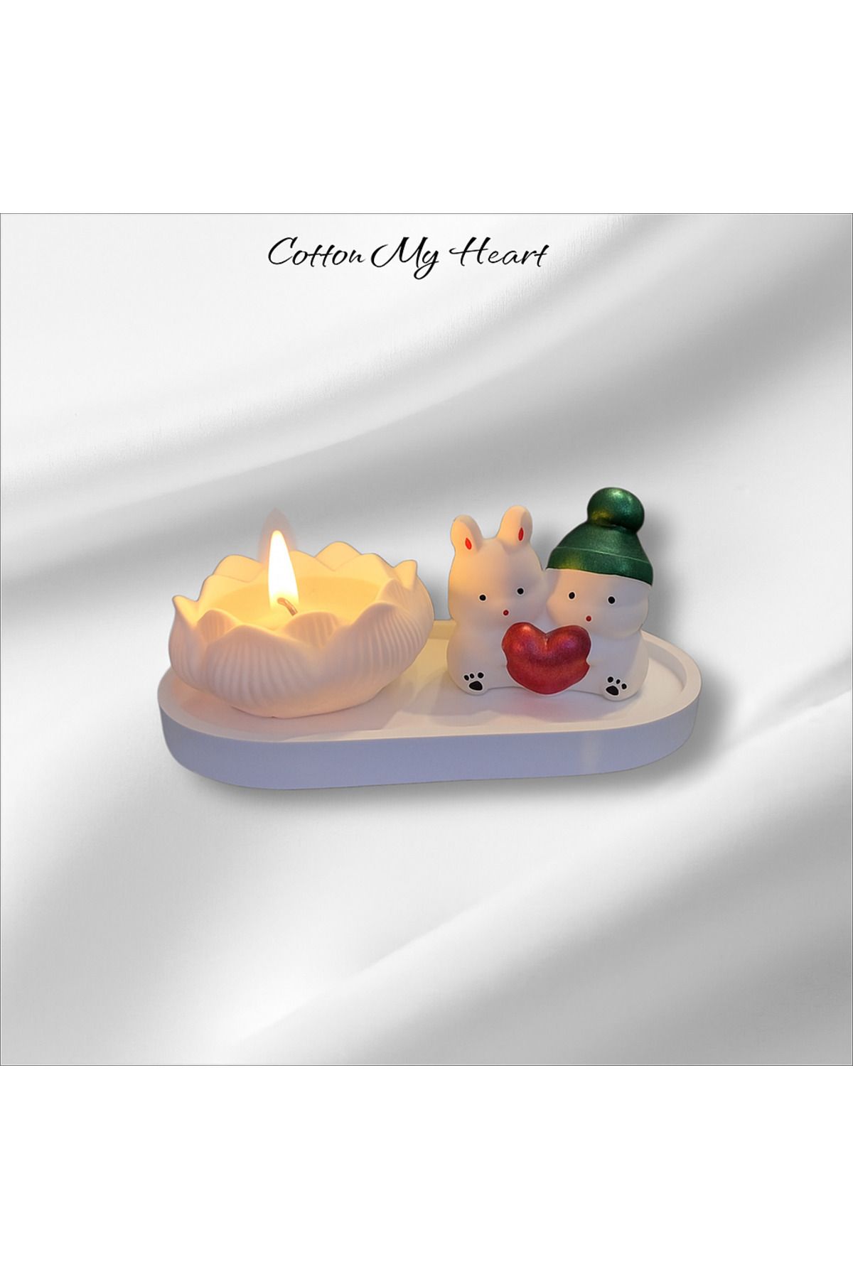 cotton my heart Dekoratif Hediyelik Objeler Ve Doğal Kokulu soya mum, Yeşil tavşan,süs eşyası