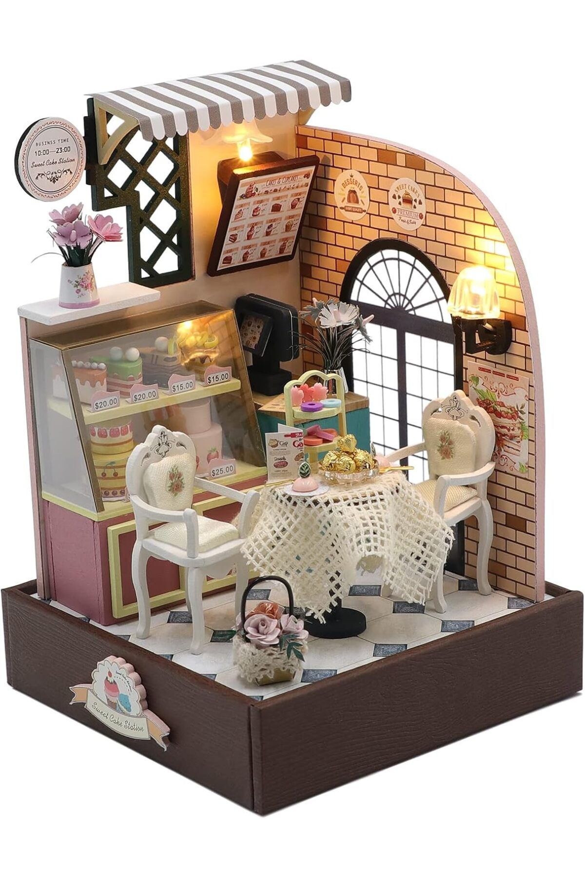 STOREMAX jvnnastore Maket Kiti, Vintage Pastane Temalı – LED Işıklı Ahşap DIY Hobi Seti – Kendin Yap