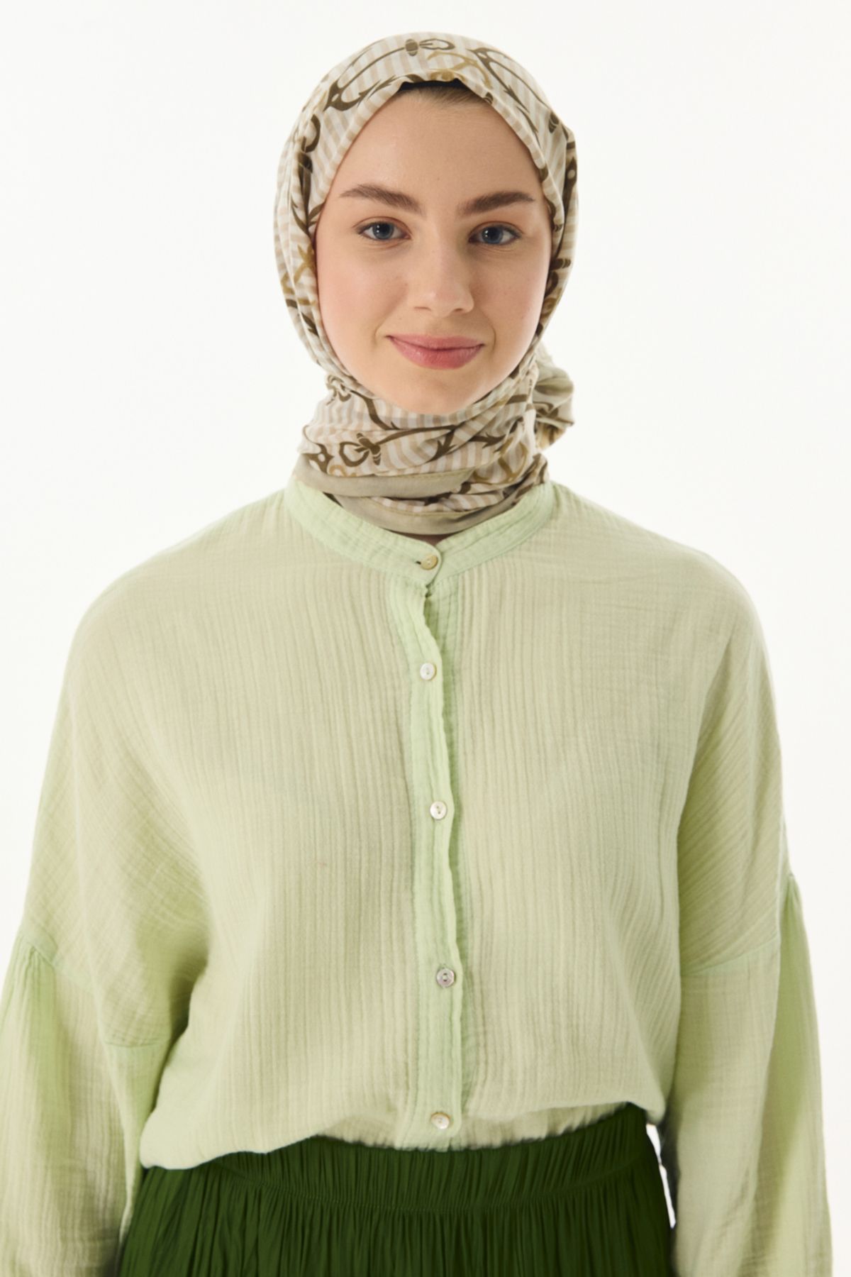 FENZA SCARF Çapa Desen Pamuklu Şal - Haki