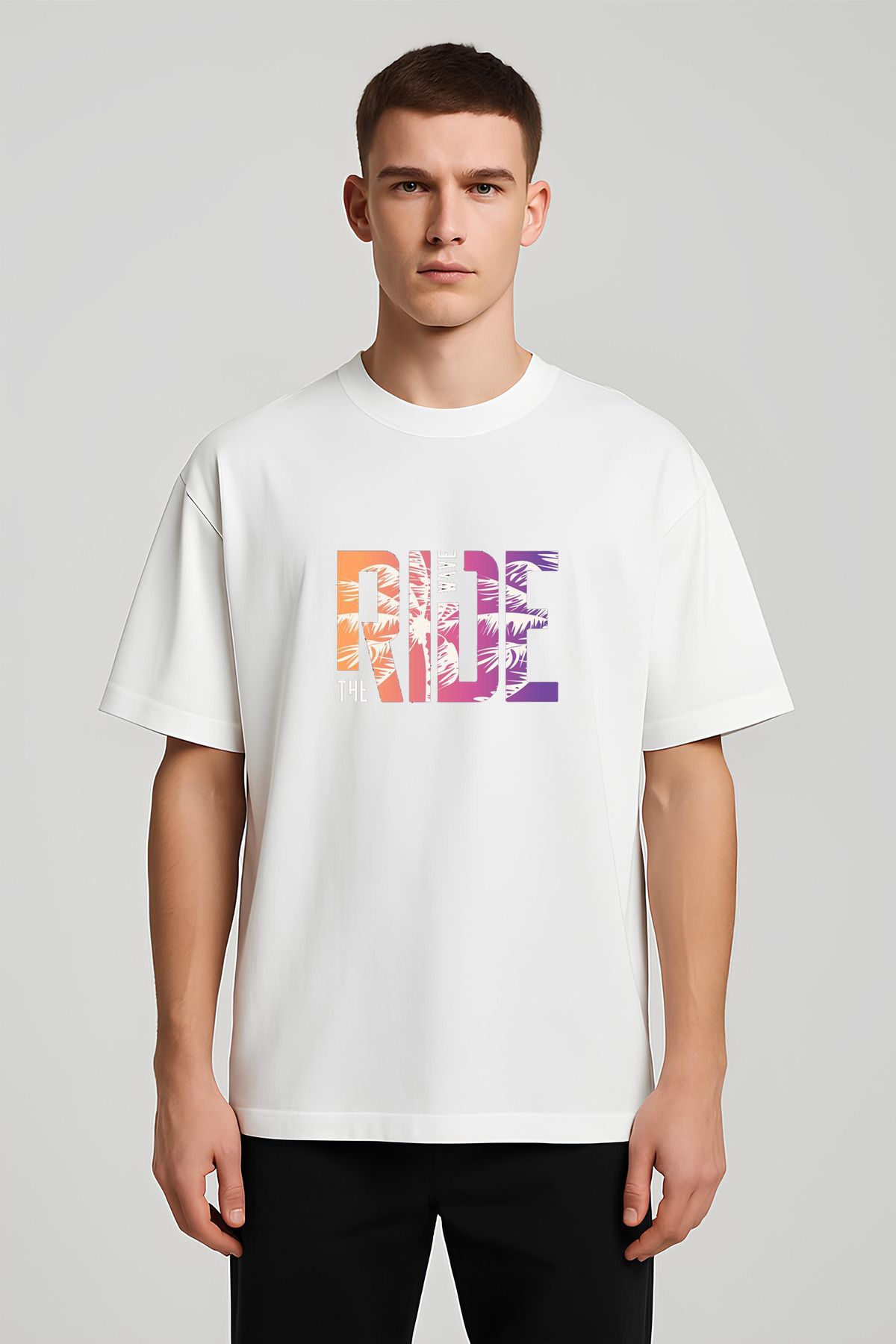 MODA Unisex Oversize Kalıp Ride Baskılı T-Shirt