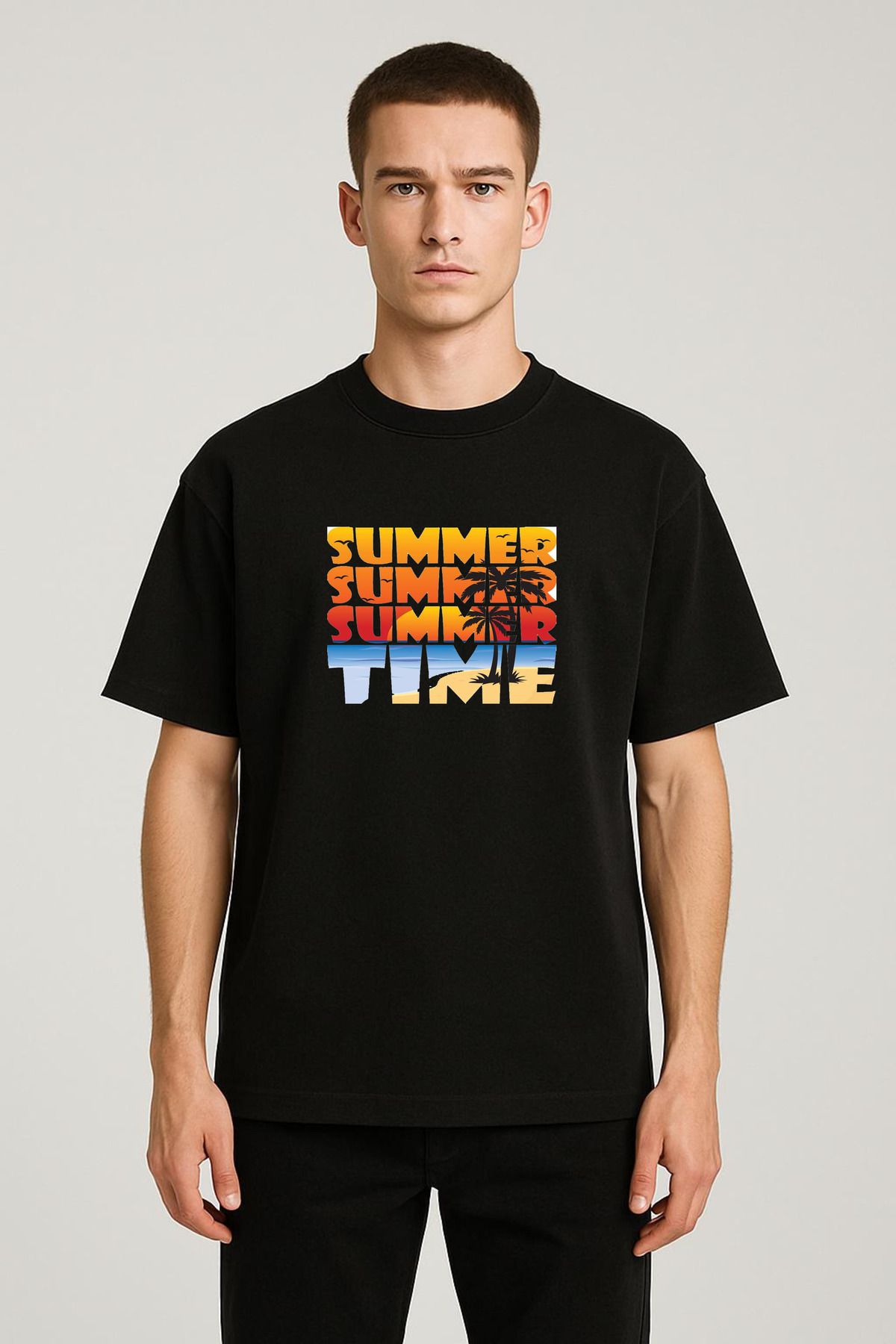 MODA Unisex Oversize Kalıp Summer Time Baskılı T-Shirt