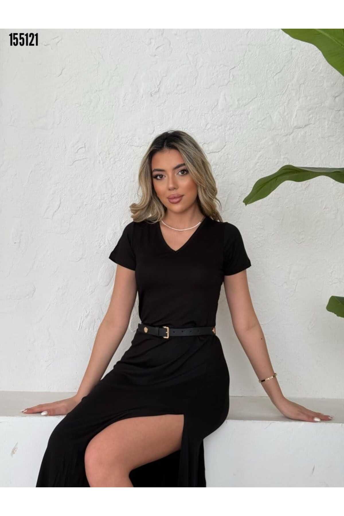 Cbm Kadın kısa kollu V yaka maxi boy elbise 124 cm Kırmızı Gül Figürlü Kolye hediye