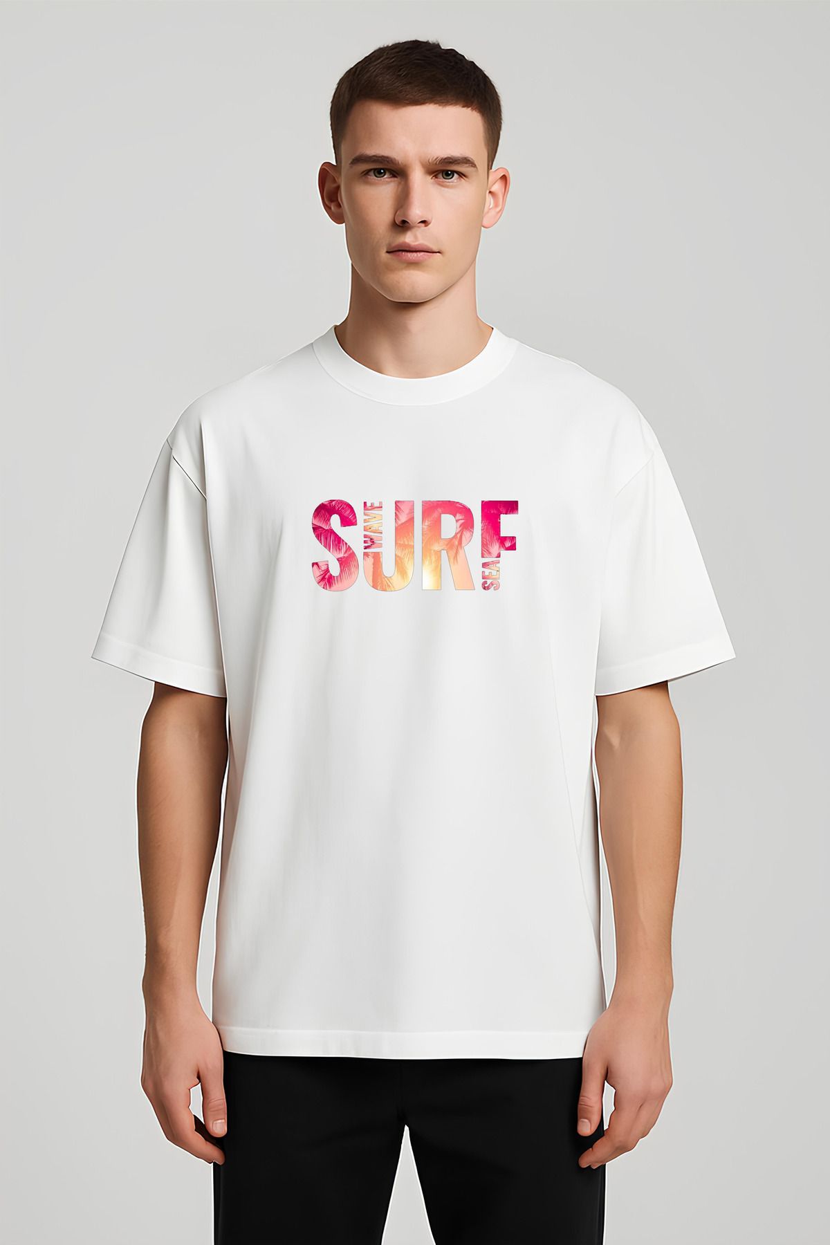 MODA Unisex Oversize Kalıp Surf Sea Baskılı T-Shirt