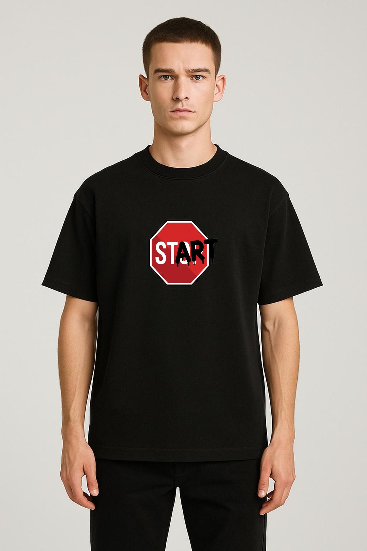 MODA Unisex Oversize Kalıp Start Baskılı T-Shirt