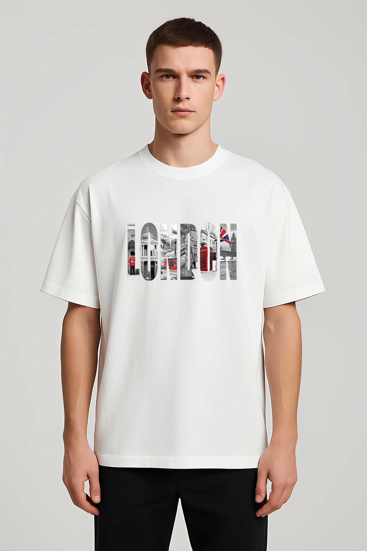 MODA Unisex Oversize Kalıp London Baskılı T-Shirt