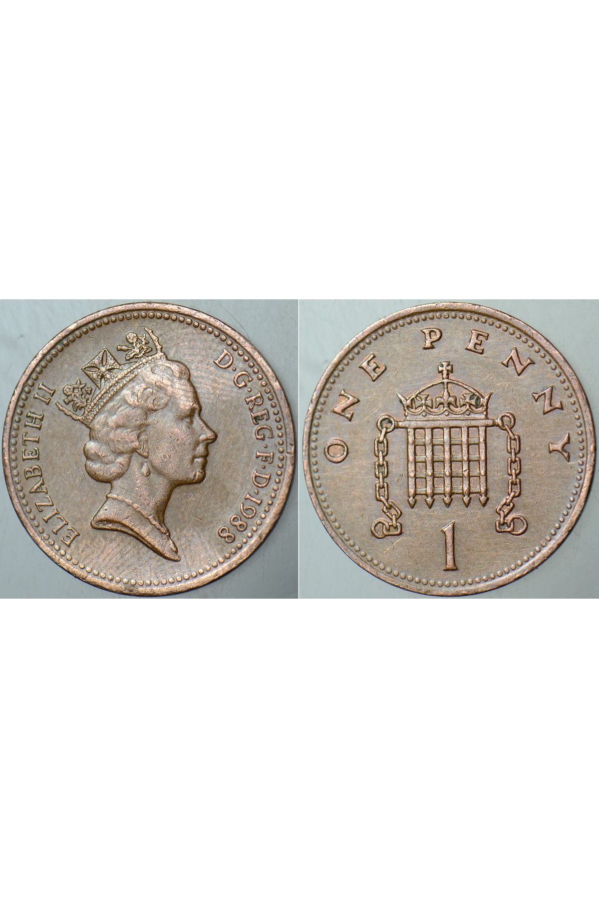 Banknoting BİRLEŞİK KRALLIK 1 PENNY 1988 İNGİLTERE. KRALİÇE II. ELİZABETH. 20.3 mm ÇAPINDA.