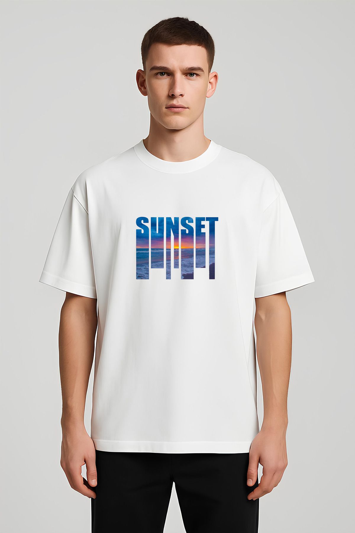 MODA Unisex Oversize Kalıp Sunset Baskılı T-Shirt