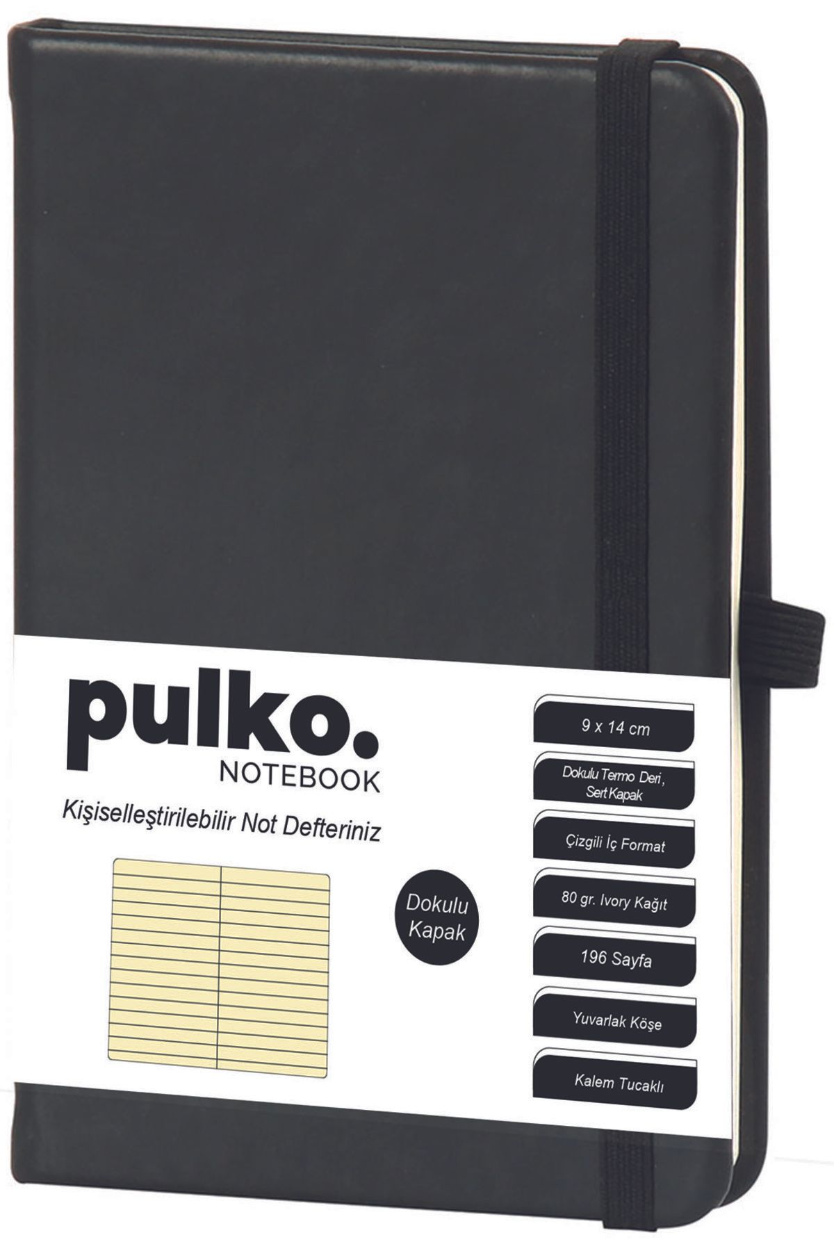 PULKO Notebook Not Defteri, (9x14cm), Termo Deri, Dokulu Sert Kapak, 196 Sayfa, Çizgili, 036, Siyah