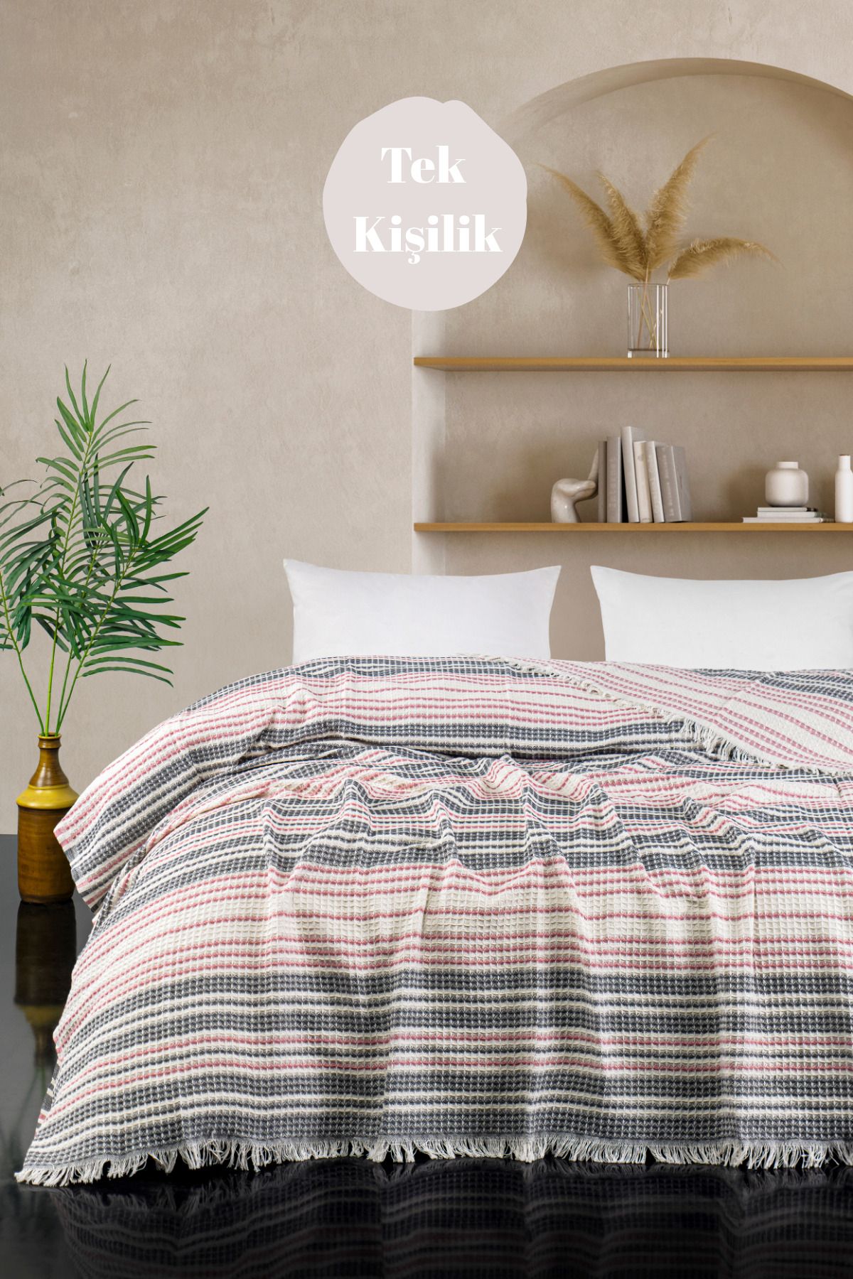 Casnack Babür Model Antrasit-Pudra Tek Kişilik Pike 170x210cm