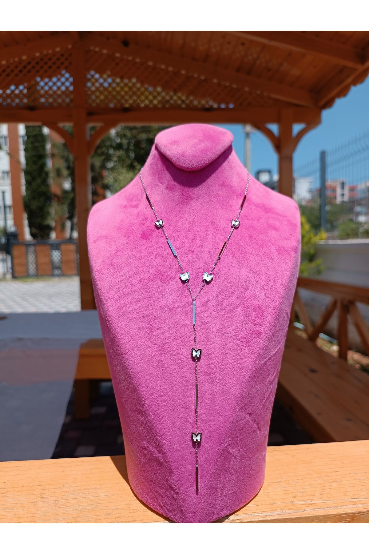 shop Gümüş Rengi Kelebek Y Çelik Kolye