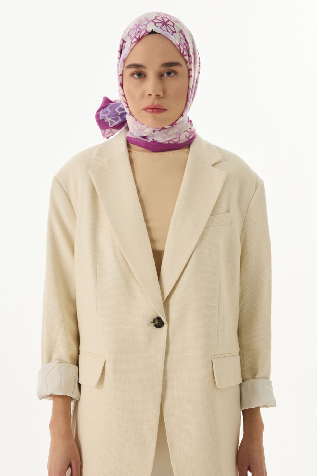 FENZA SCARF Yıldız Desenli Pamuklu Şal - Krem-Lila