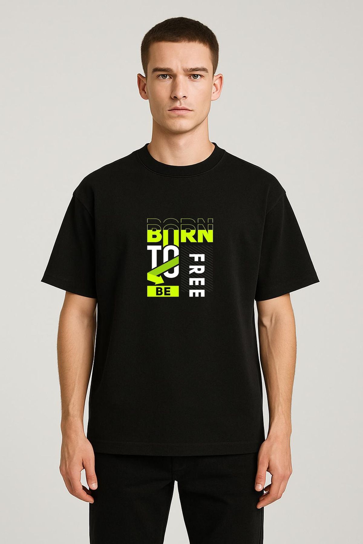 MODA Unisex Oversize Kalıp Born to Baskılı T-Shirt