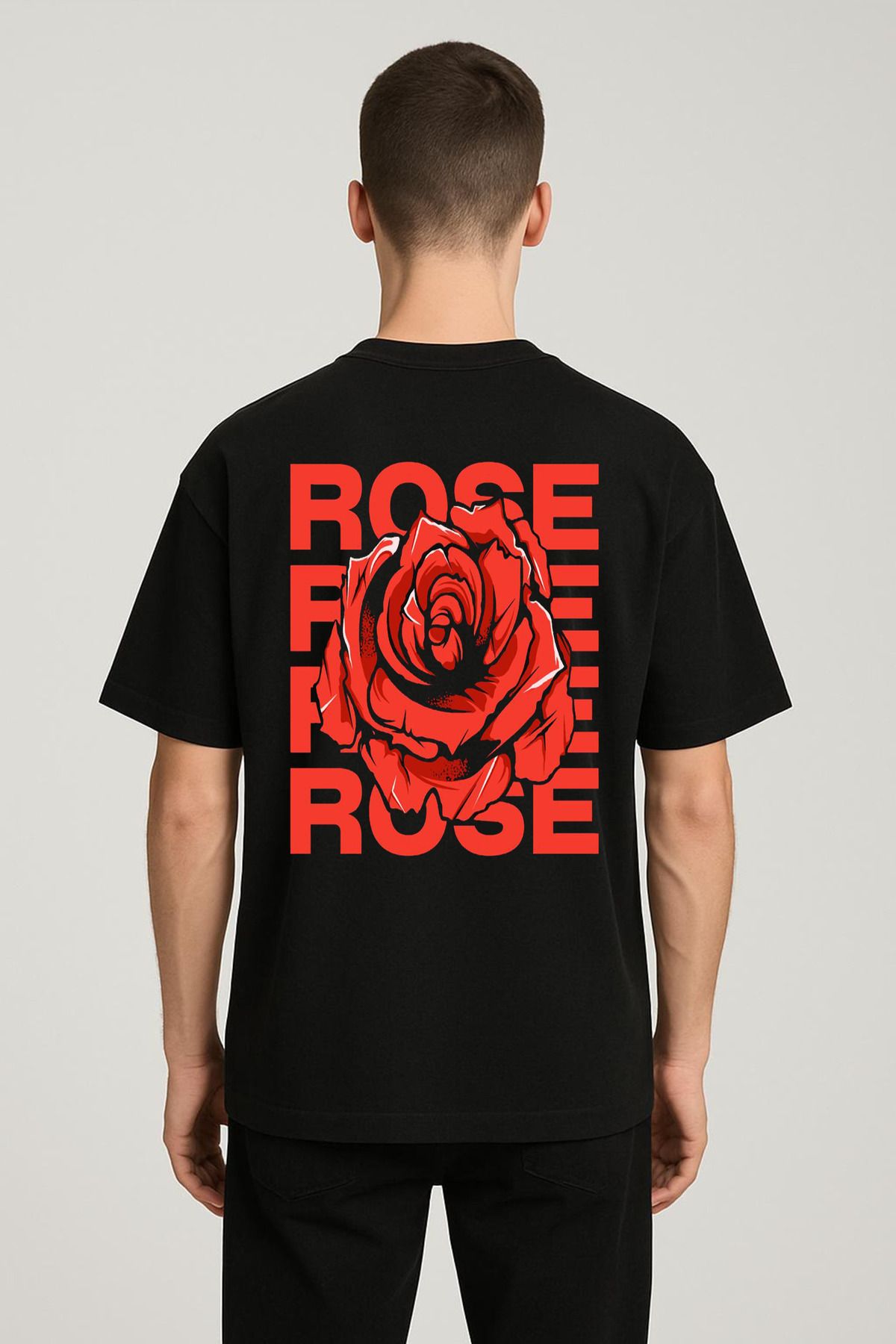 MODA Unisex Oversize Kalıp Rose Rose Baskılı T-Shirt