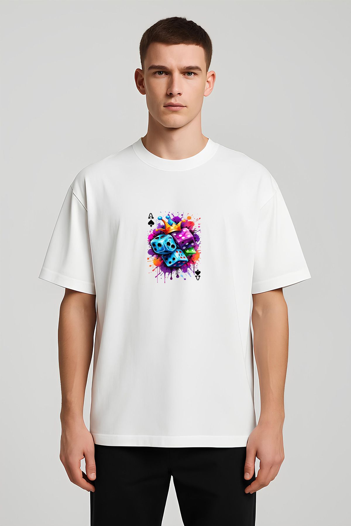 MODA Unisex Oversize Kalıp Maça As Baskılı T-Shirt