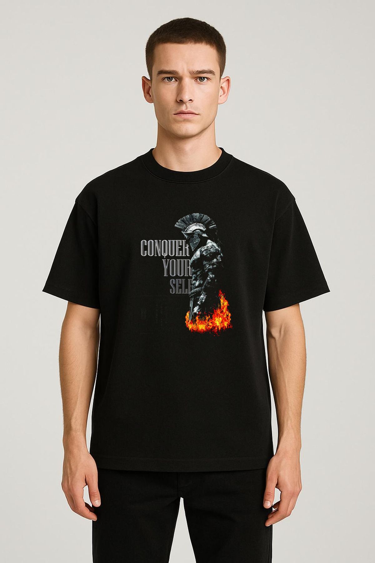 MODA Unisex Oversize Kalıp Conquer Baskılı T-Shirt