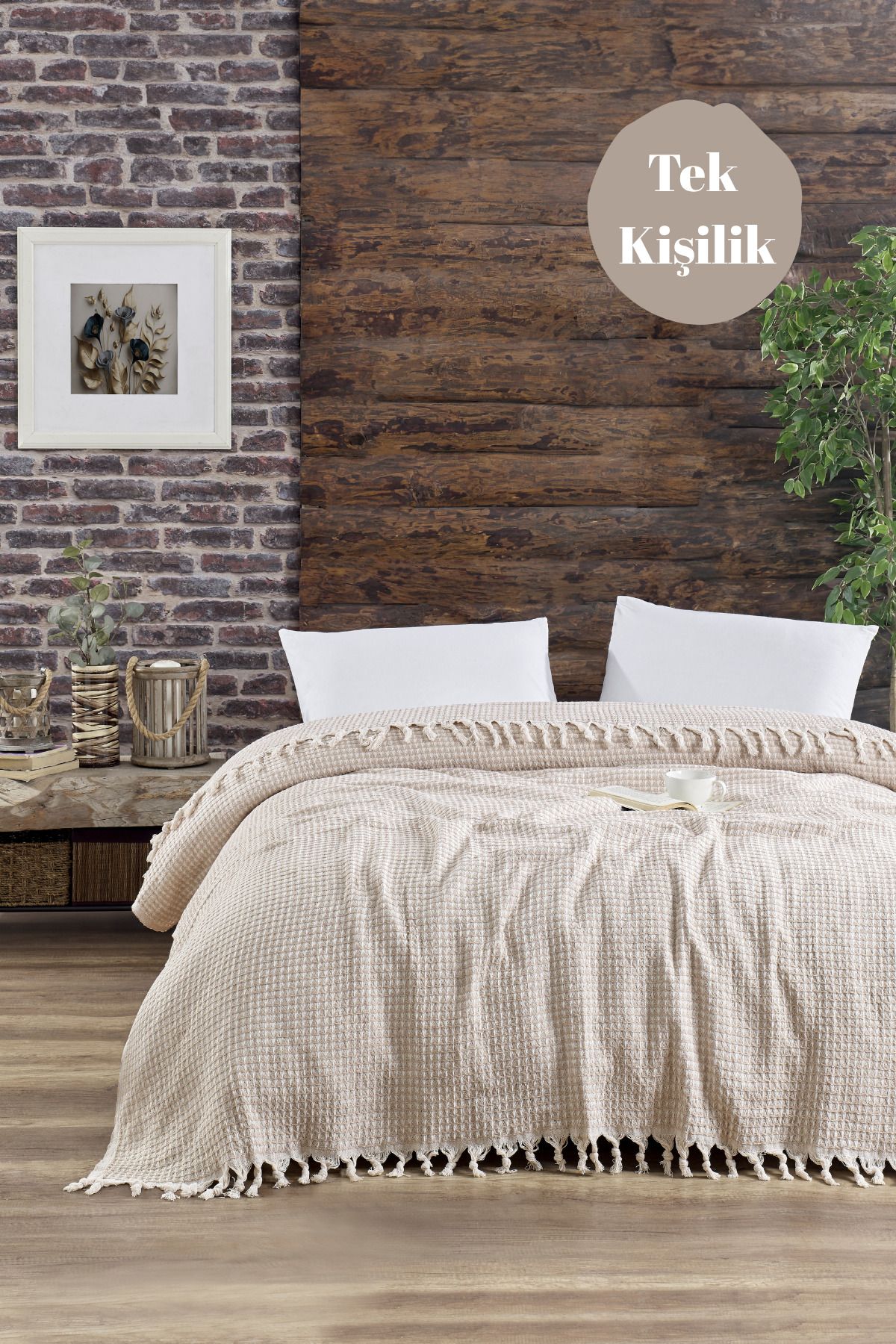Casnack Piramit Model Bej Tek Kişilik Pike 170x210cm