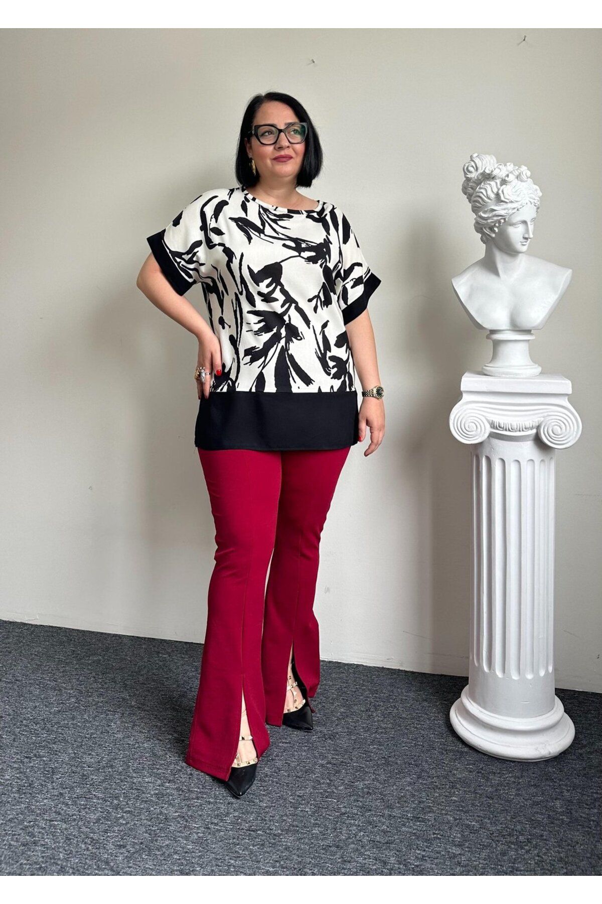Vio Moda Büyük Beden Yırtmaçlı Ve Çimalı İspanyol Krep Pantolon
