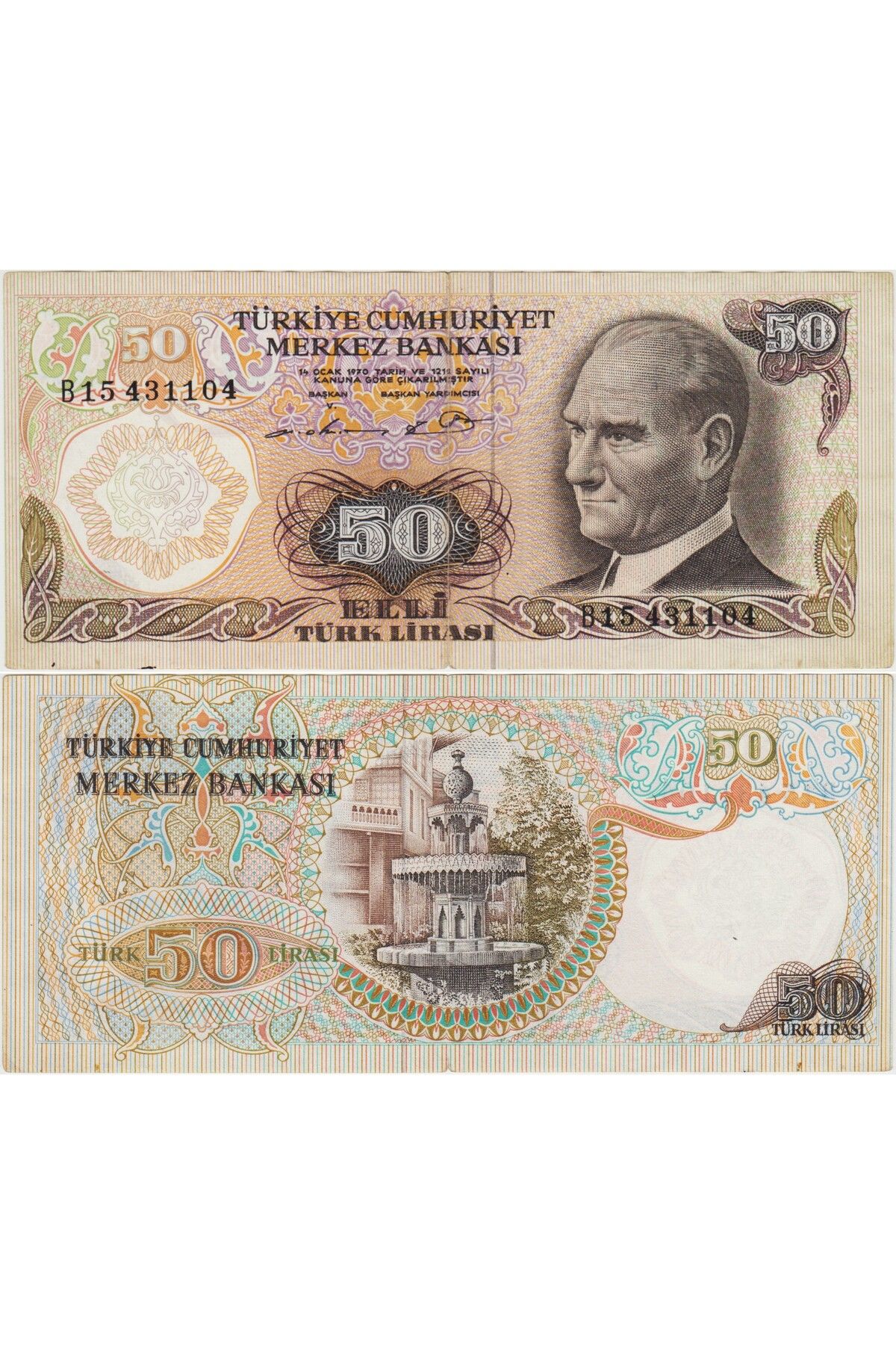 Banknoting TÜRKİYE CUMHURİYETİ 6. EMİSYON 50 LİRA B15. ÇOK ÇOK TEMİZ++ KONDİSYON.