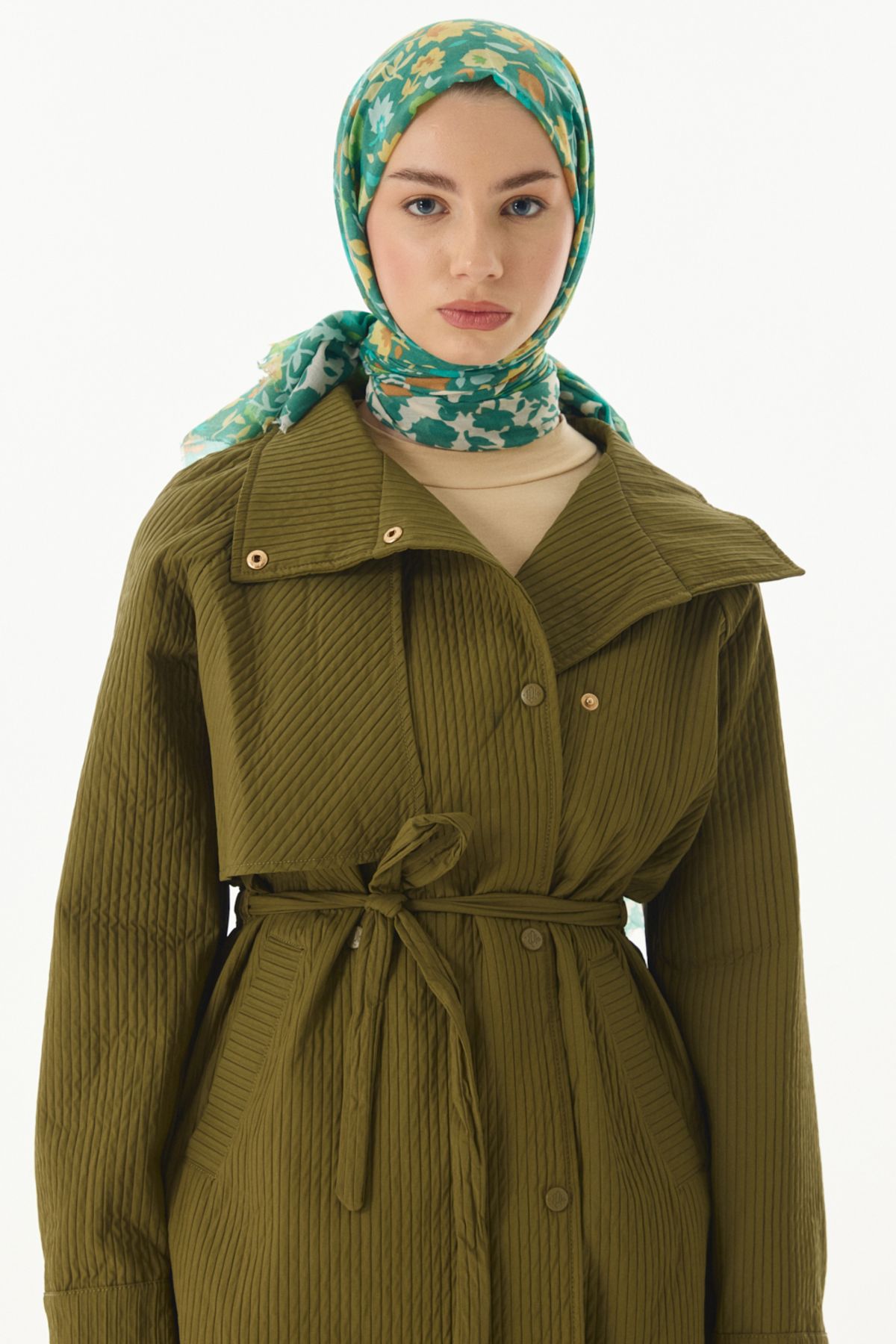 FENZA SCARF Çiçekli Desen Pamuklu Şal - Çağla Yeşili